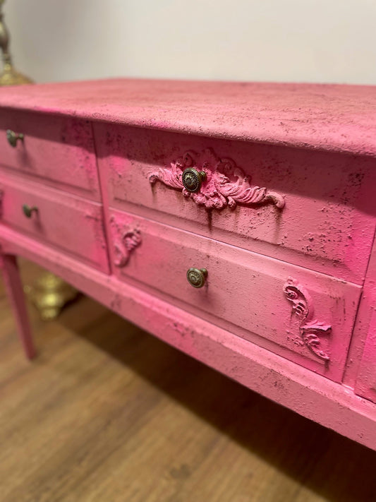 Hot Neon Pink Vintage Distressed  Sideboard Dressing Table
