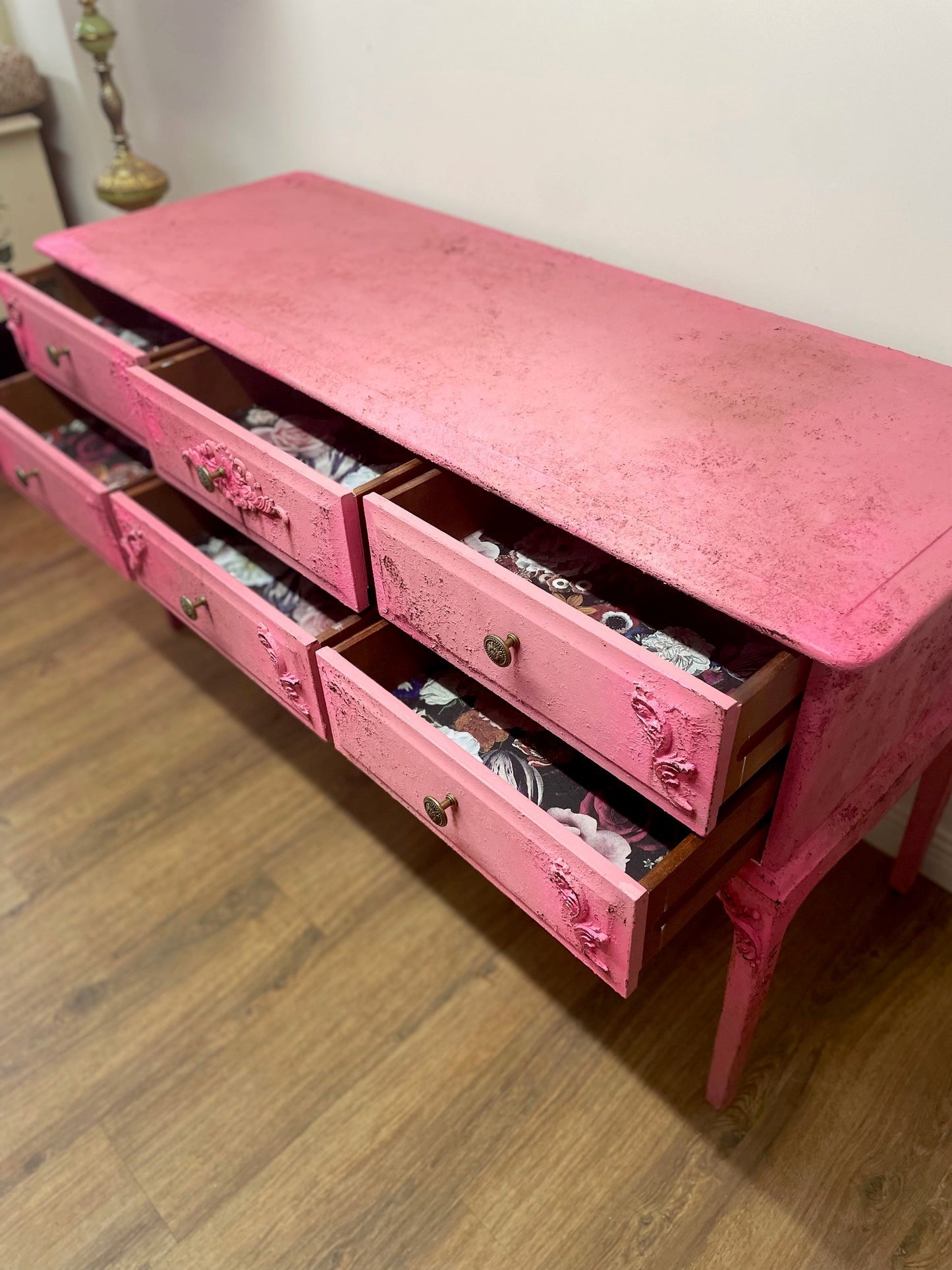 Hot Neon Pink Vintage Distressed  Sideboard Dressing Table