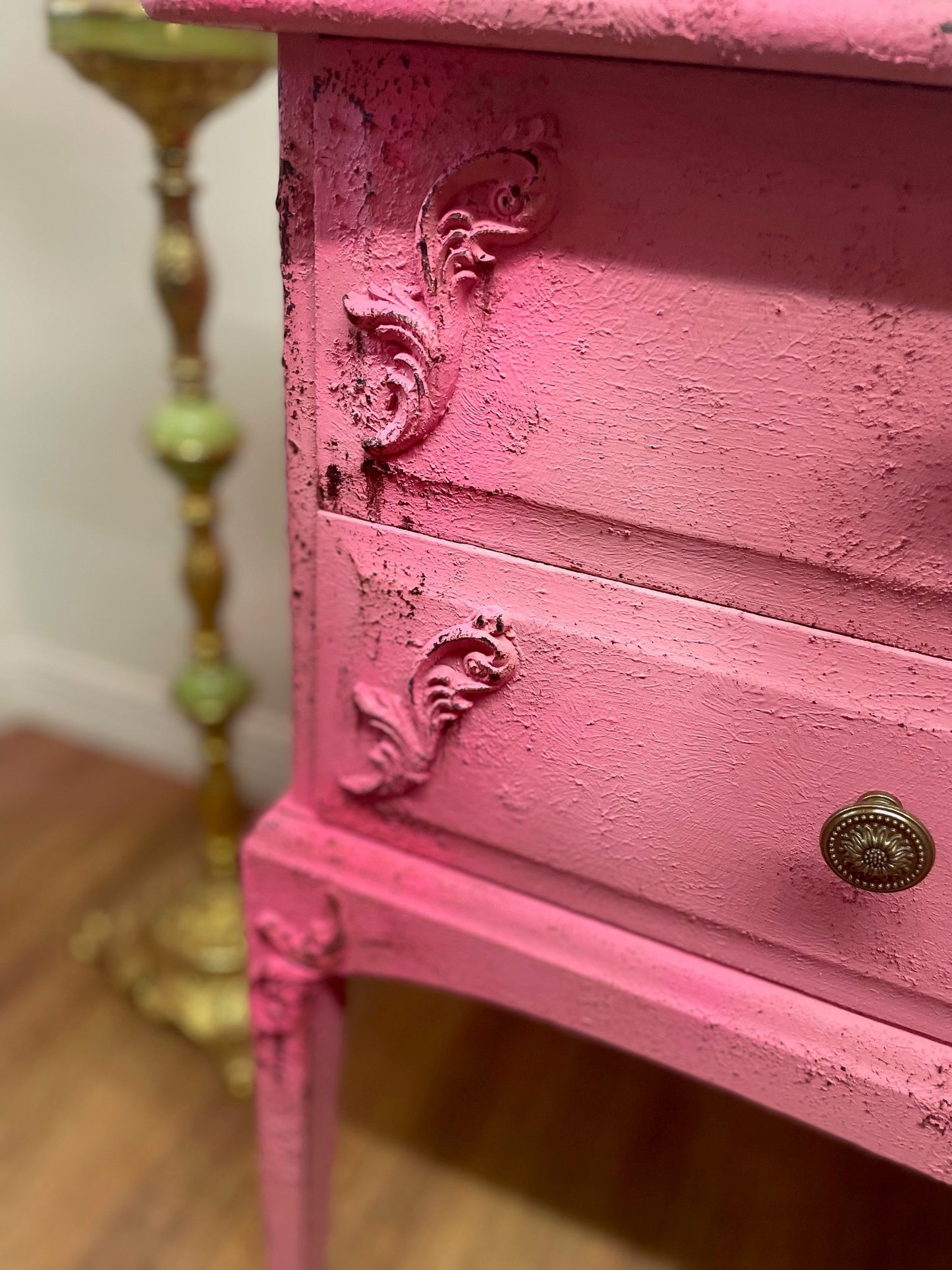 Hot Neon Pink Vintage Distressed  Sideboard Dressing Table