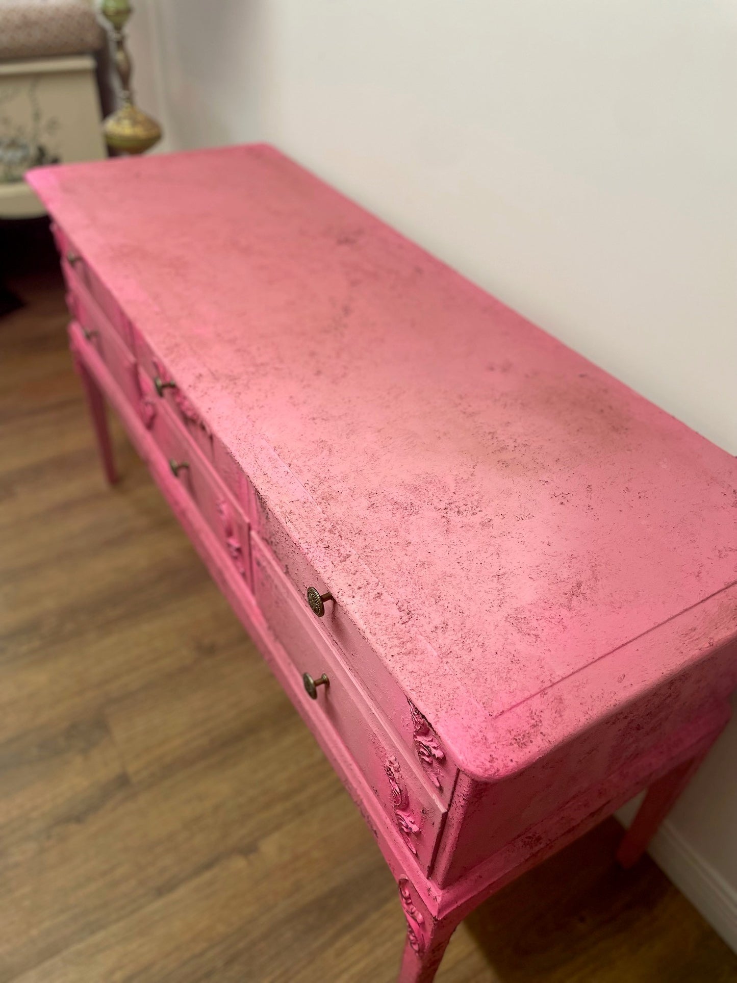 Hot Neon Pink Vintage Distressed  Sideboard Dressing Table