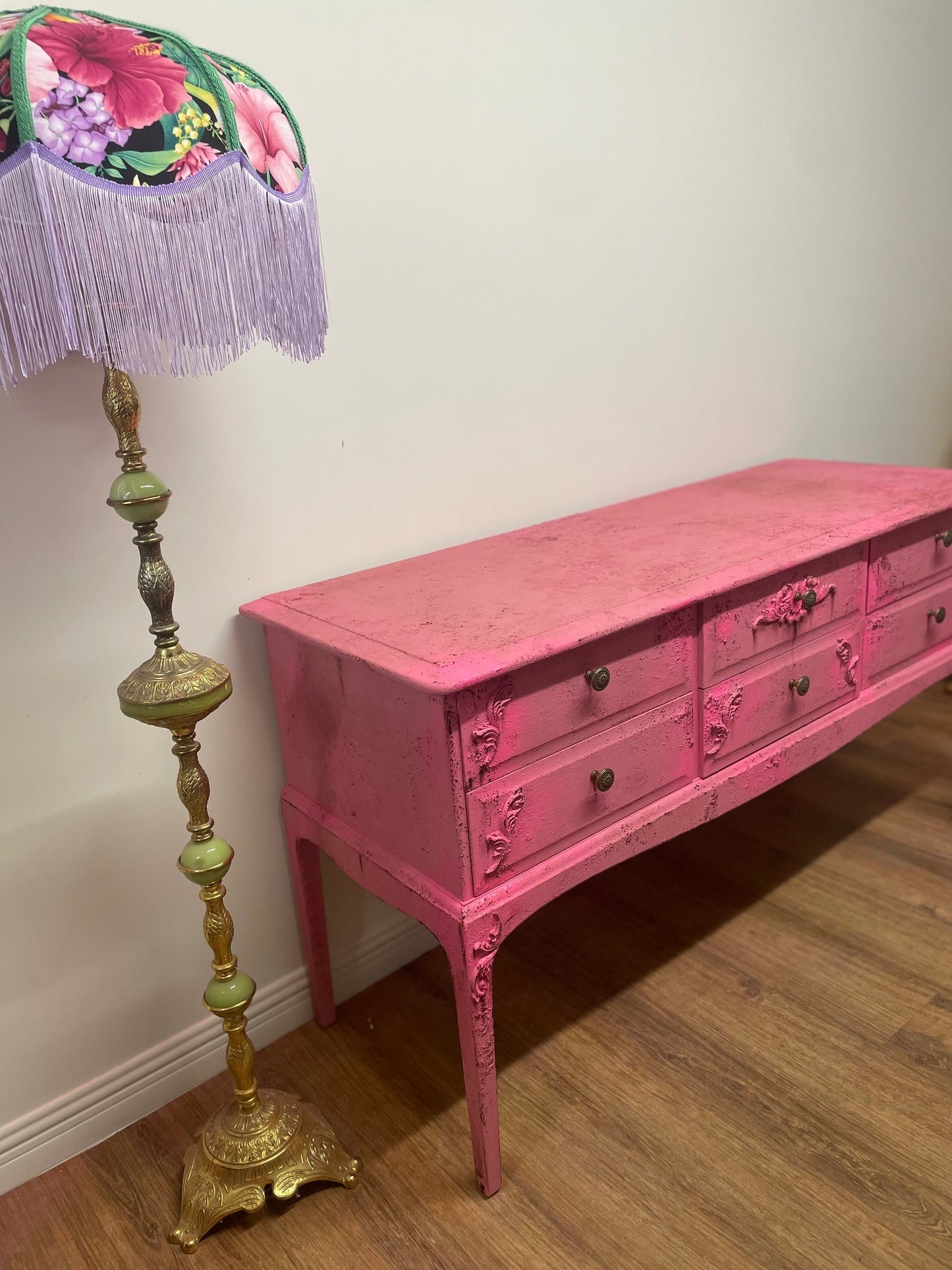 Hot Neon Pink Vintage Distressed  Sideboard Dressing Table
