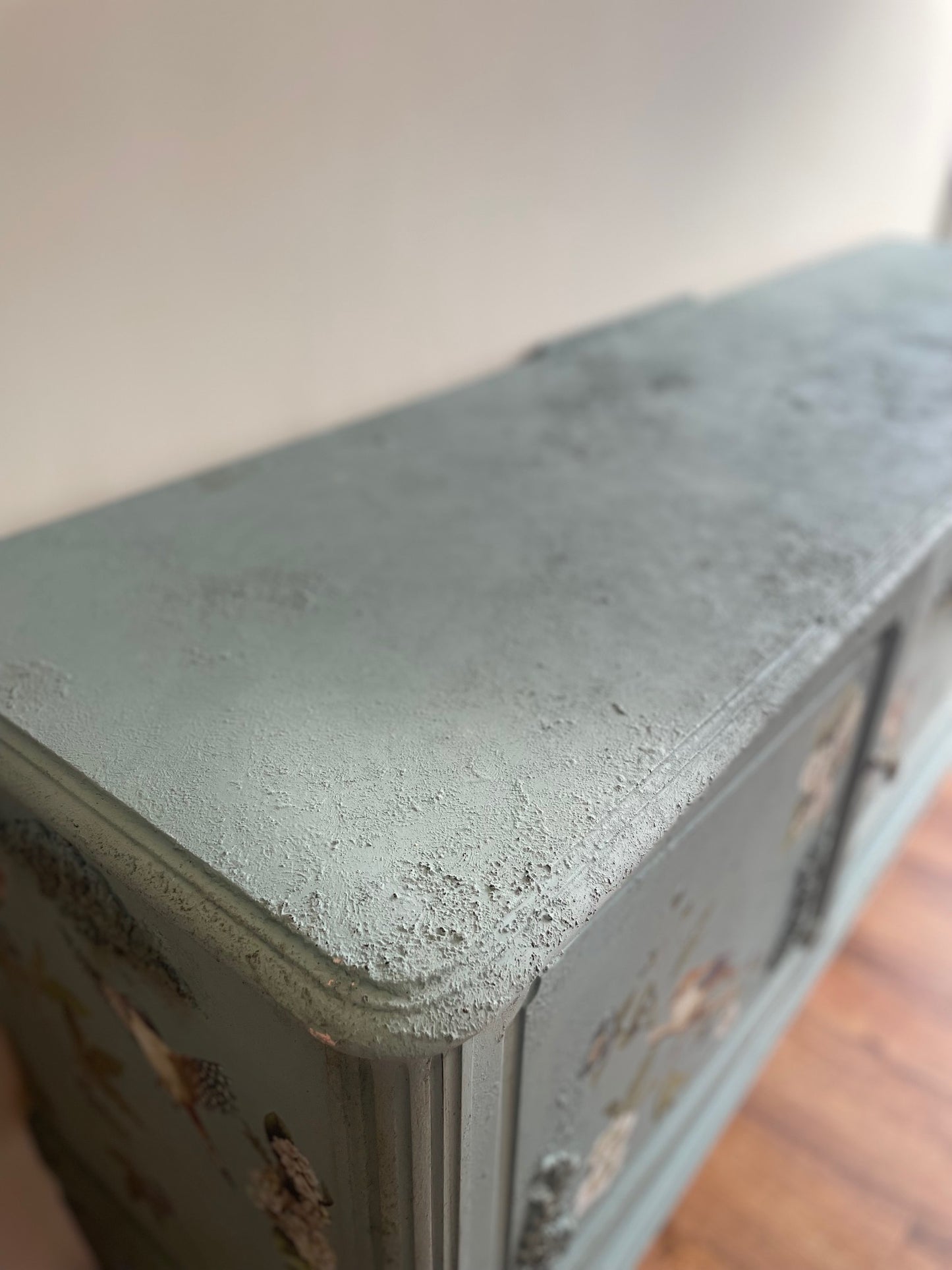 Duck Egg Vintage Distressed Antique Floral Bird Sideboard Upcycled