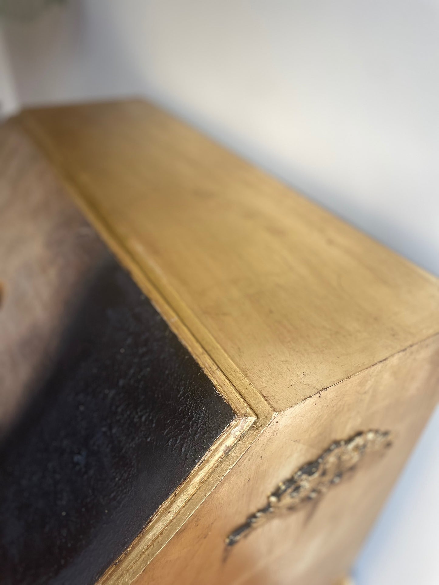 Vintage Upcycled Antique Black Gold Bird Bureau