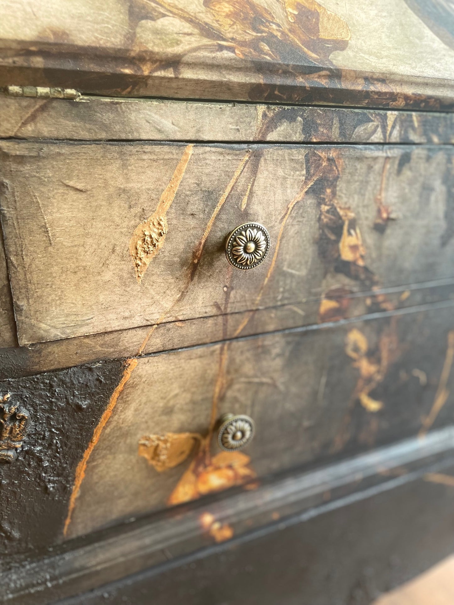 Vintage Upcycled Antique Black Gold Bird Bureau