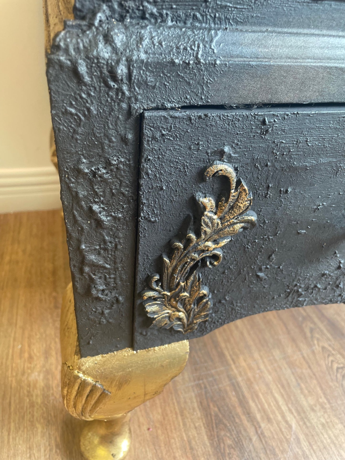 Vintage Upcycled Antique Black Gold Bird Bureau