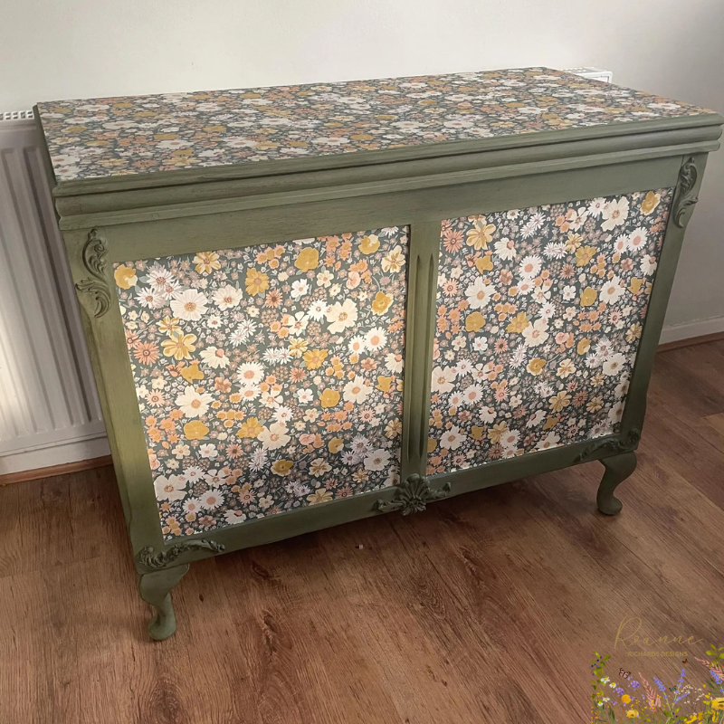 Vintage Olive Moss Green Floral Shabby chic designer Storage Balnket box unit