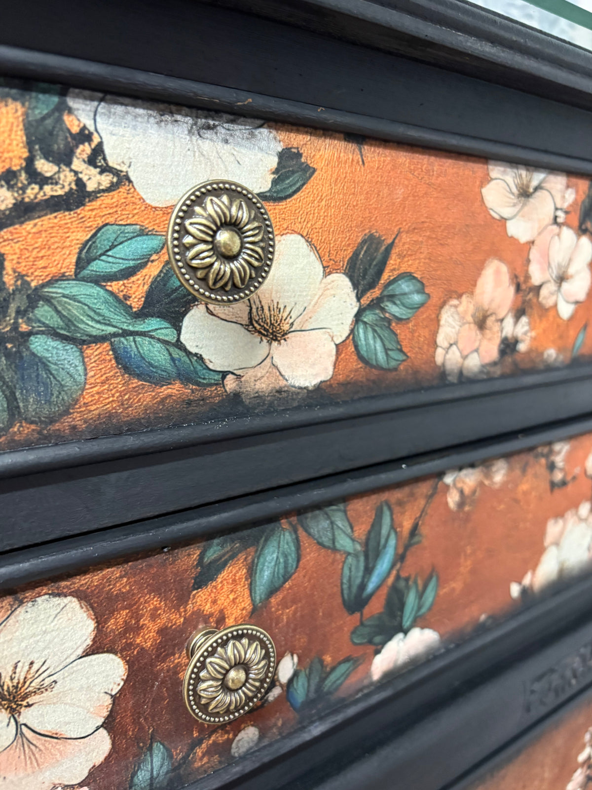 Copper Black Upcycled Oriental Bird Blossom Floral Chest of Drawers inc courier in price