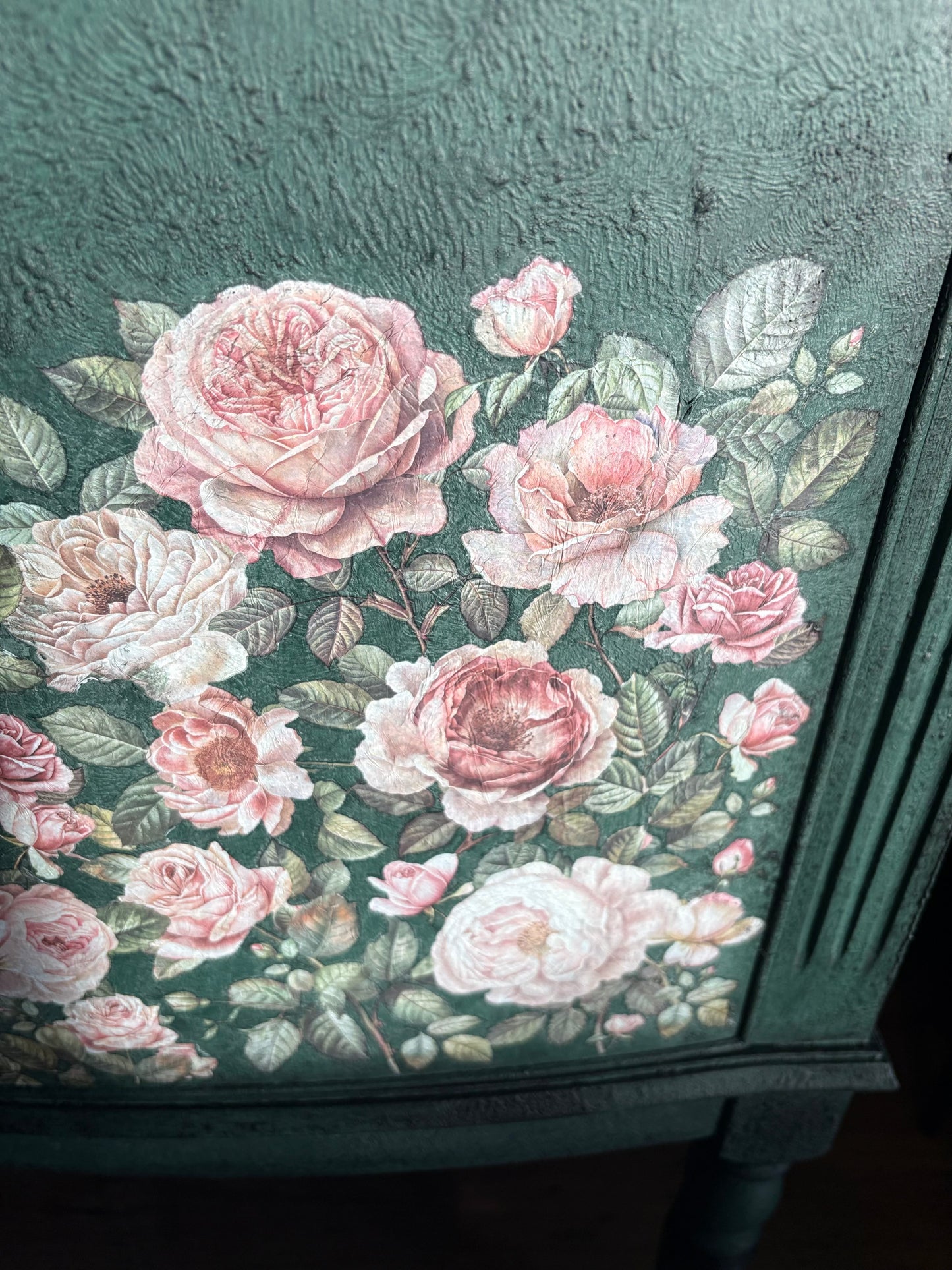 Dark Green Chalk Handpainted Floral Vintage Antique Sideboard upcycled refurbished - delivery included
