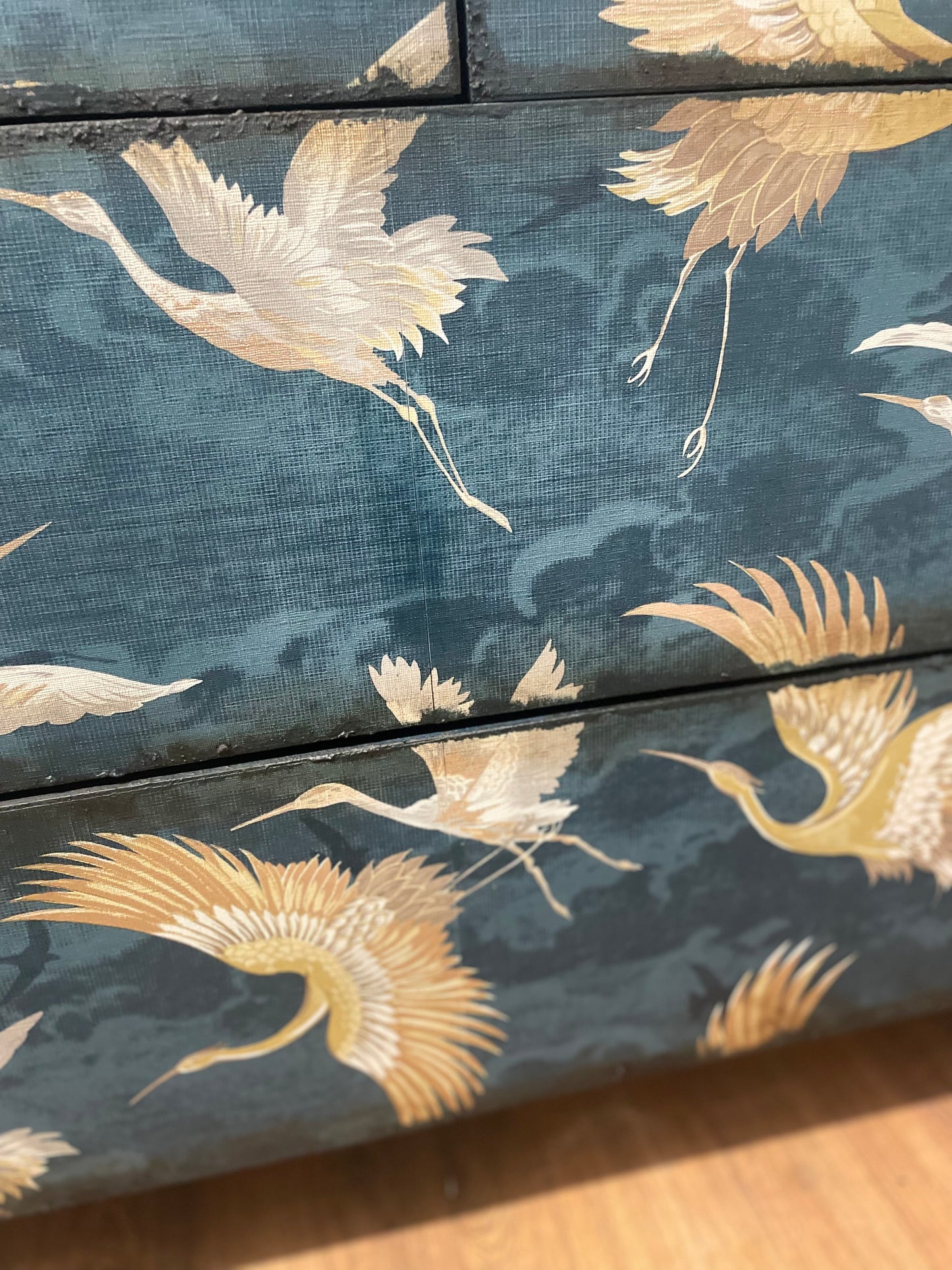 Navy Textured Crane Bird Gold Chest of Drawers
