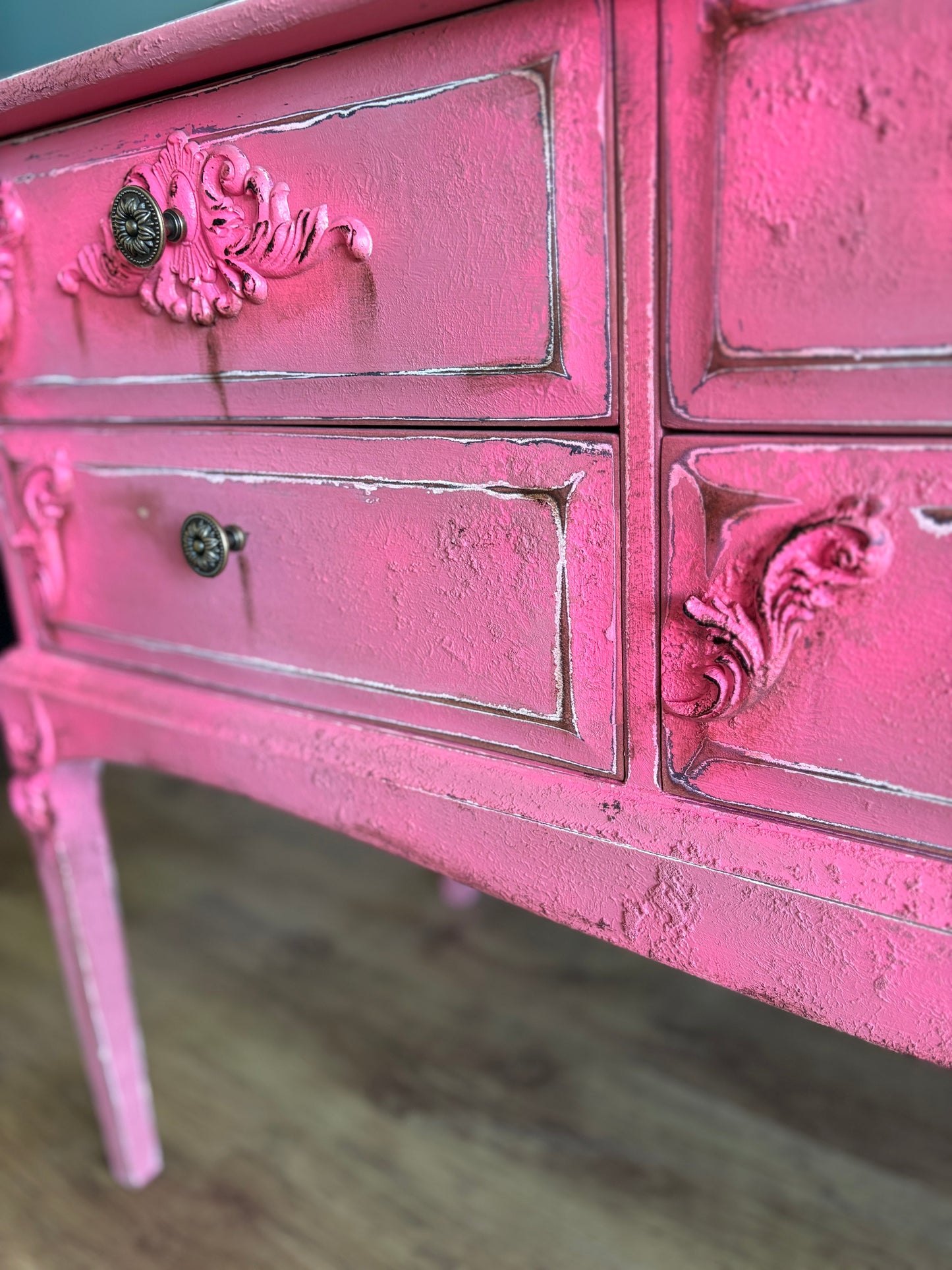 Vintage Distressed Hot pink neon stag dressing table sideboard