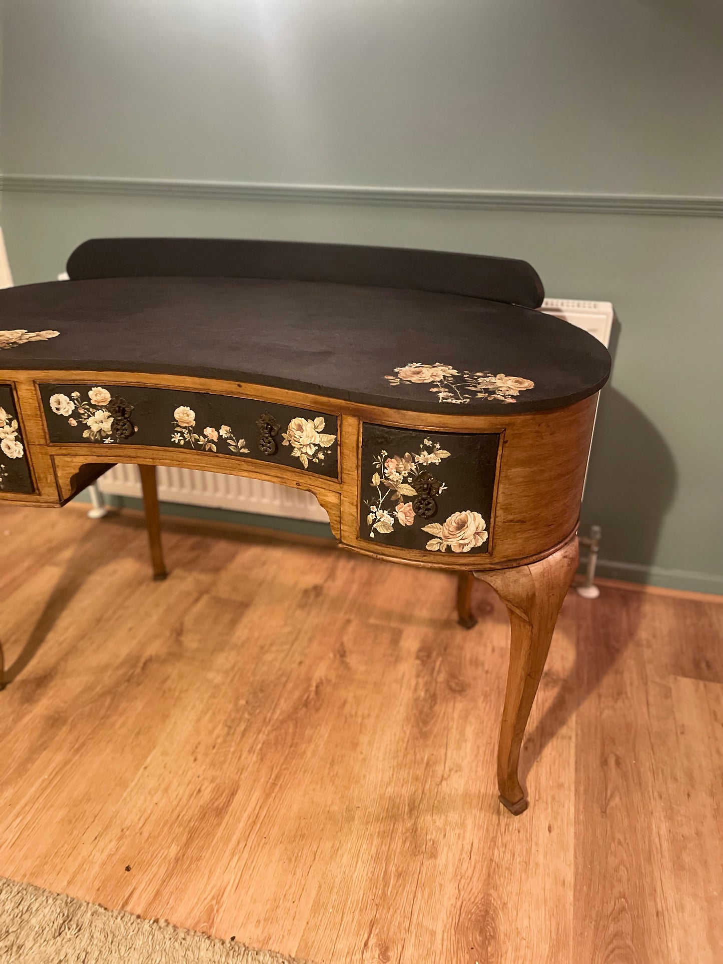 French Amoire Black Floral Antique Dressing table Desk