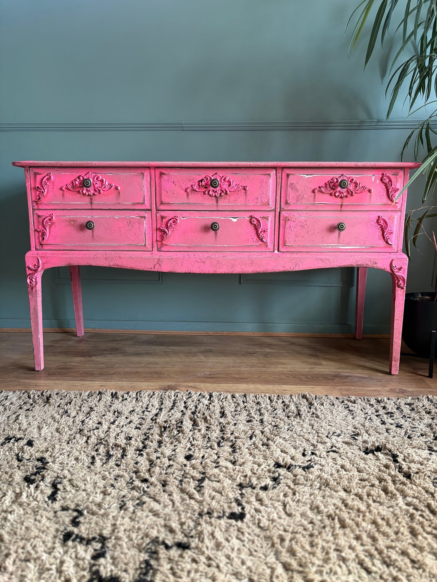 Vintage Distressed Hot pink neon stag dressing table sideboard