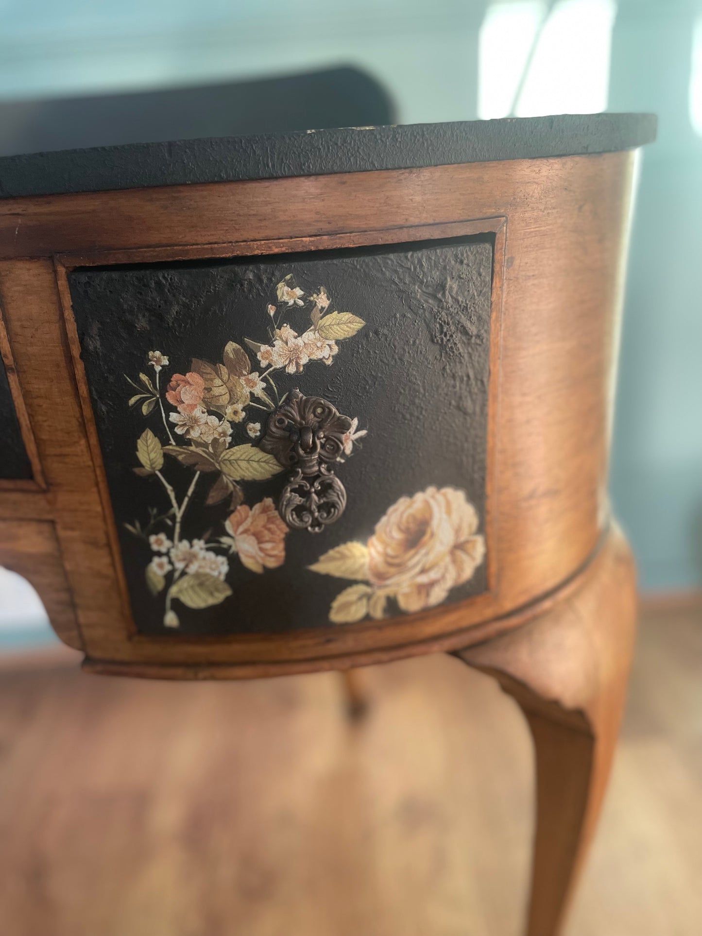 French Amoire Black Floral Antique Dressing table Desk