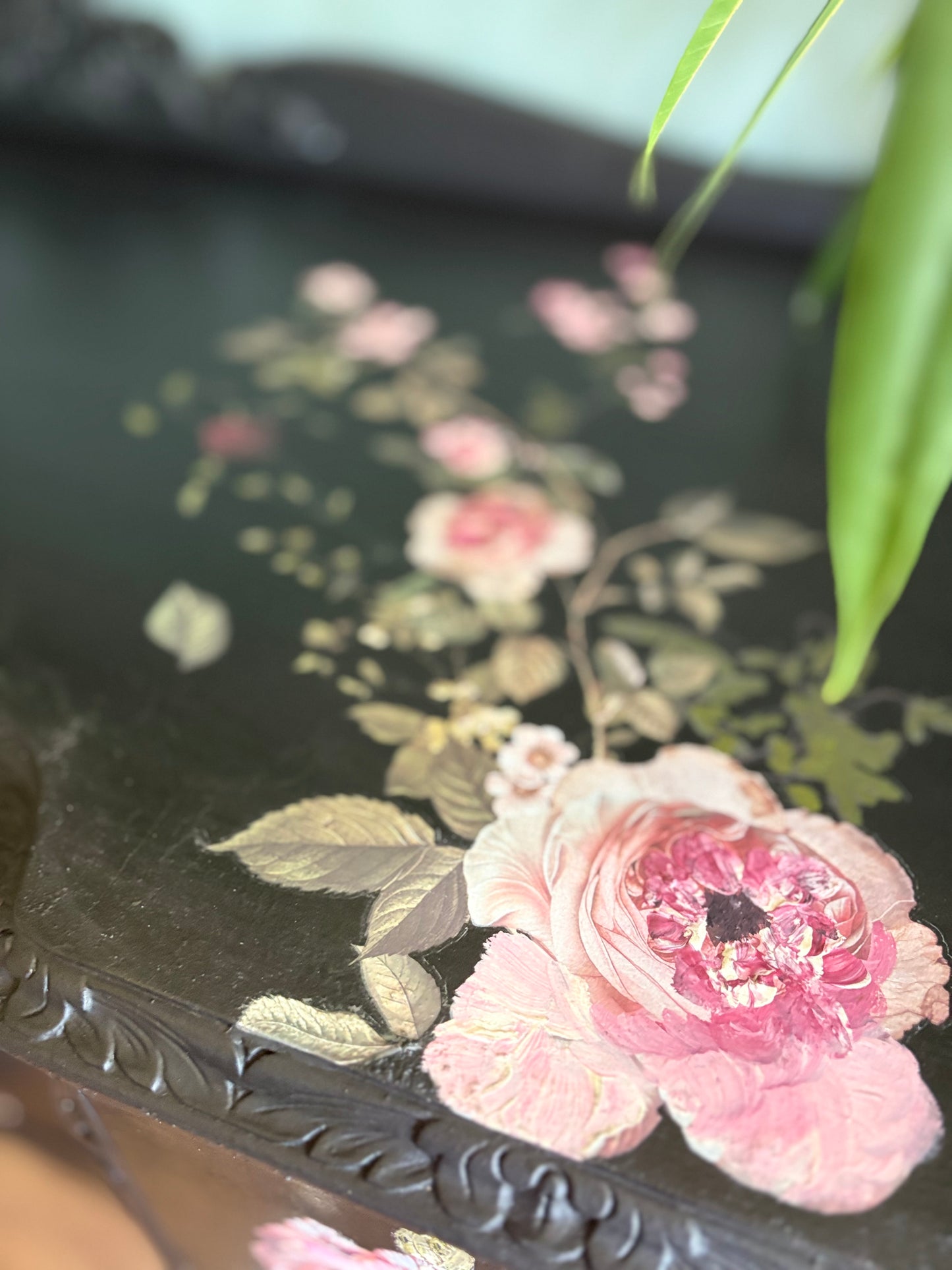 Vintage Refurbished Black Floral Rose Upcycled Sidboard lockable storage furniture