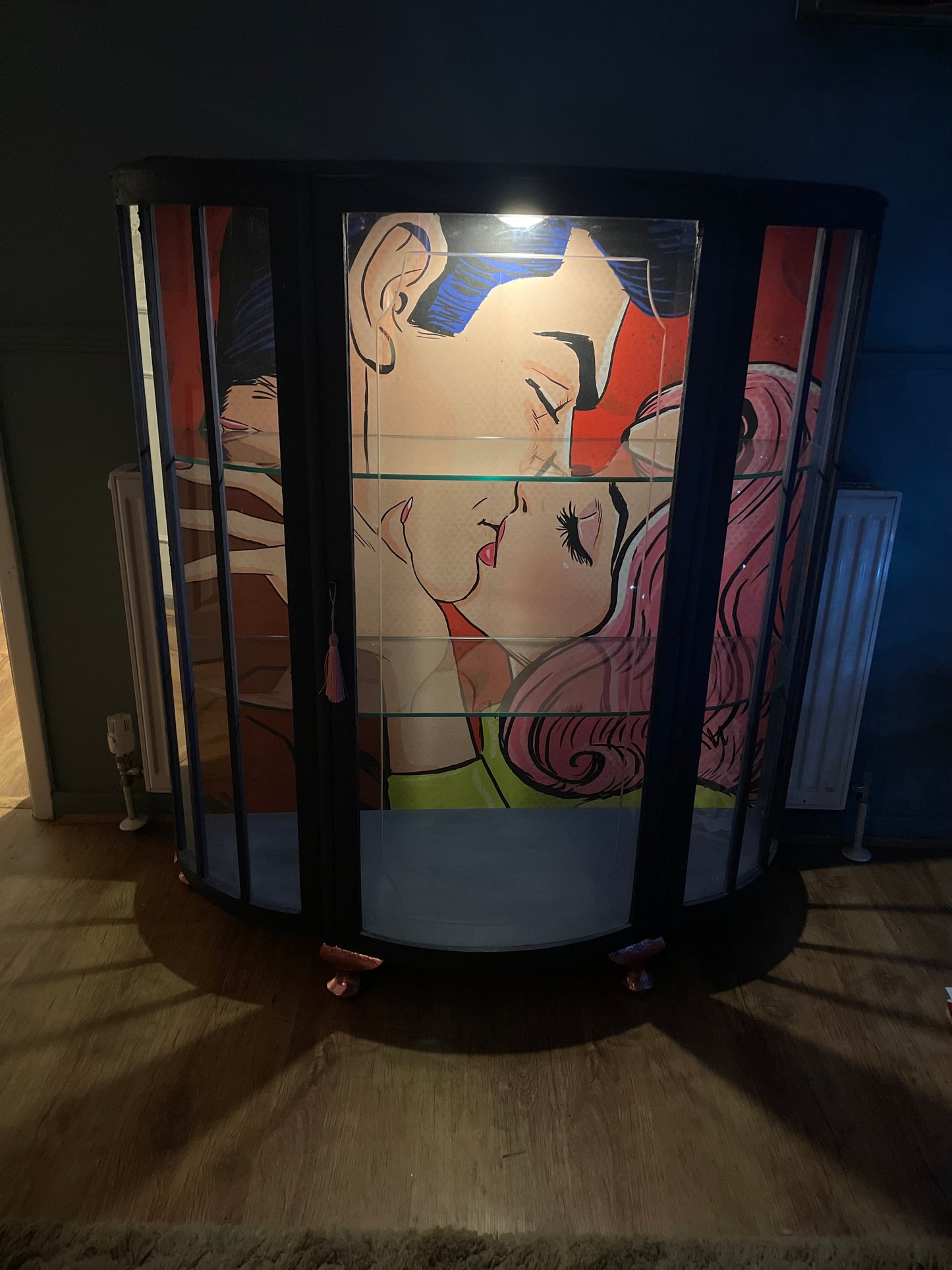 Pop art Comic Dark blue Retro Distressed Drinks Cocktail Display Cabinet