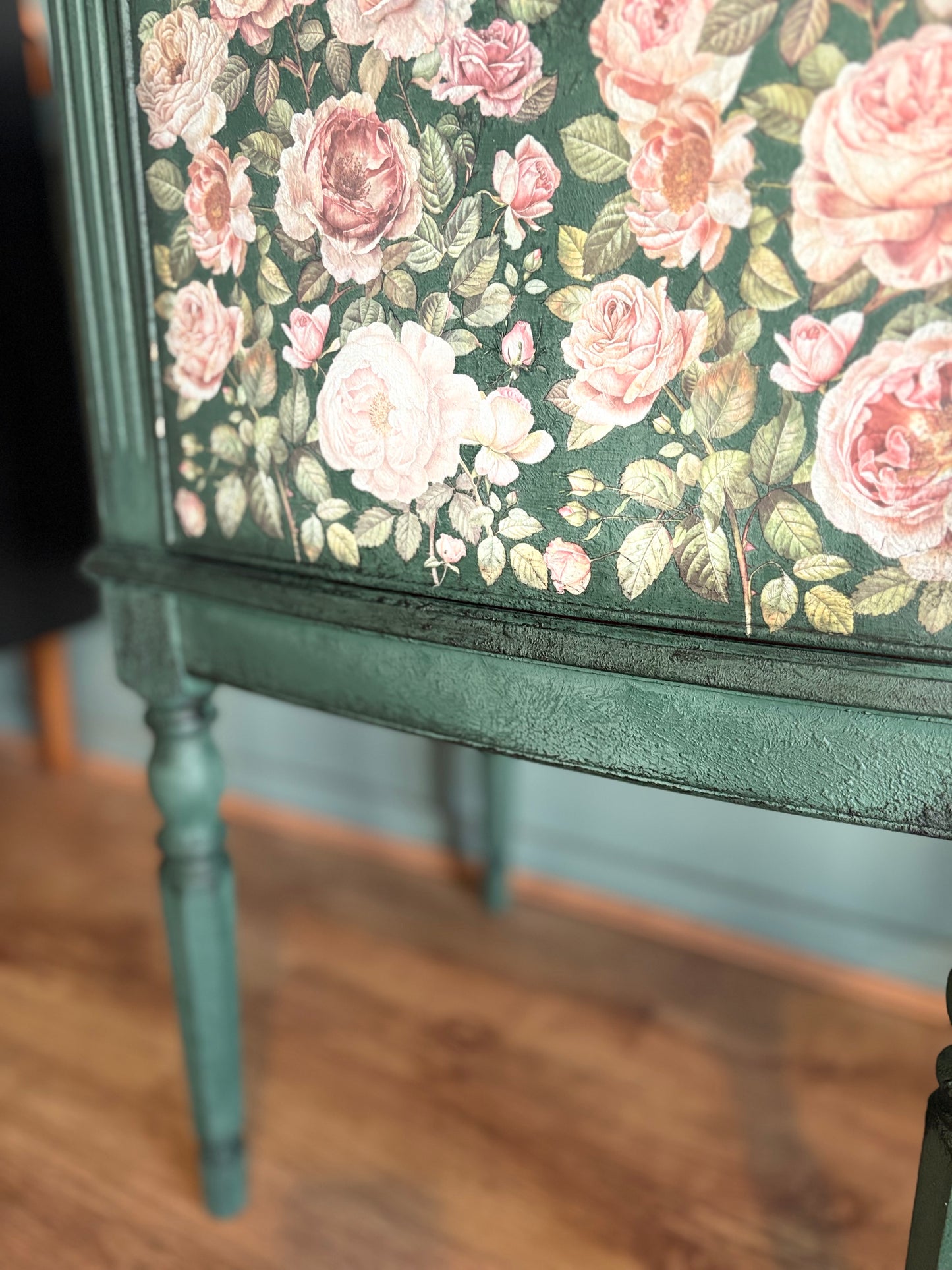 Dark Green Chalk Handpainted Floral Vintage Antique Sideboard upcycled refurbished - delivery included