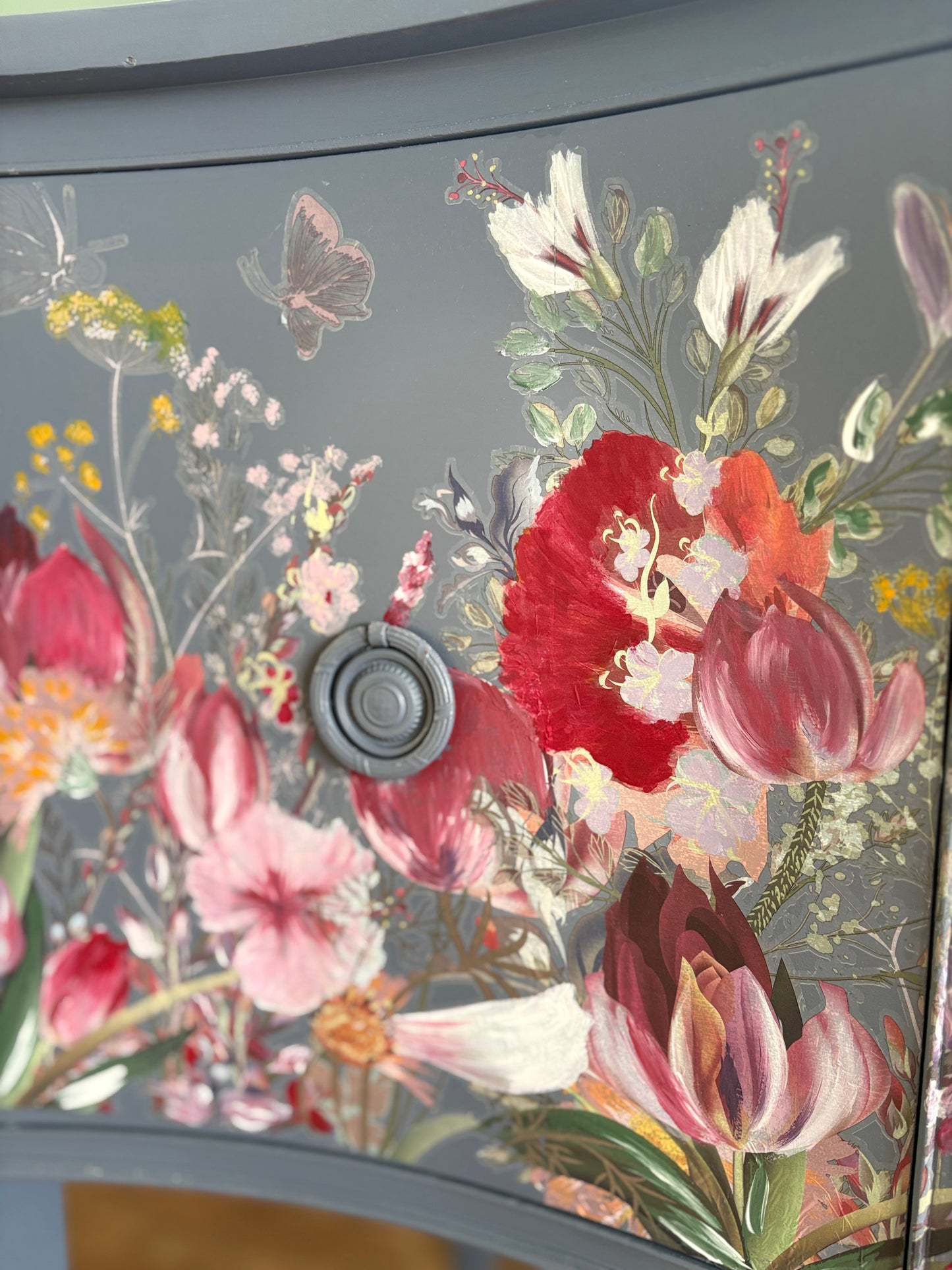 Tulip Cottage Blue Floral Handpainted Refurbished Sideboard Storage Unit Upcycled - delivery included