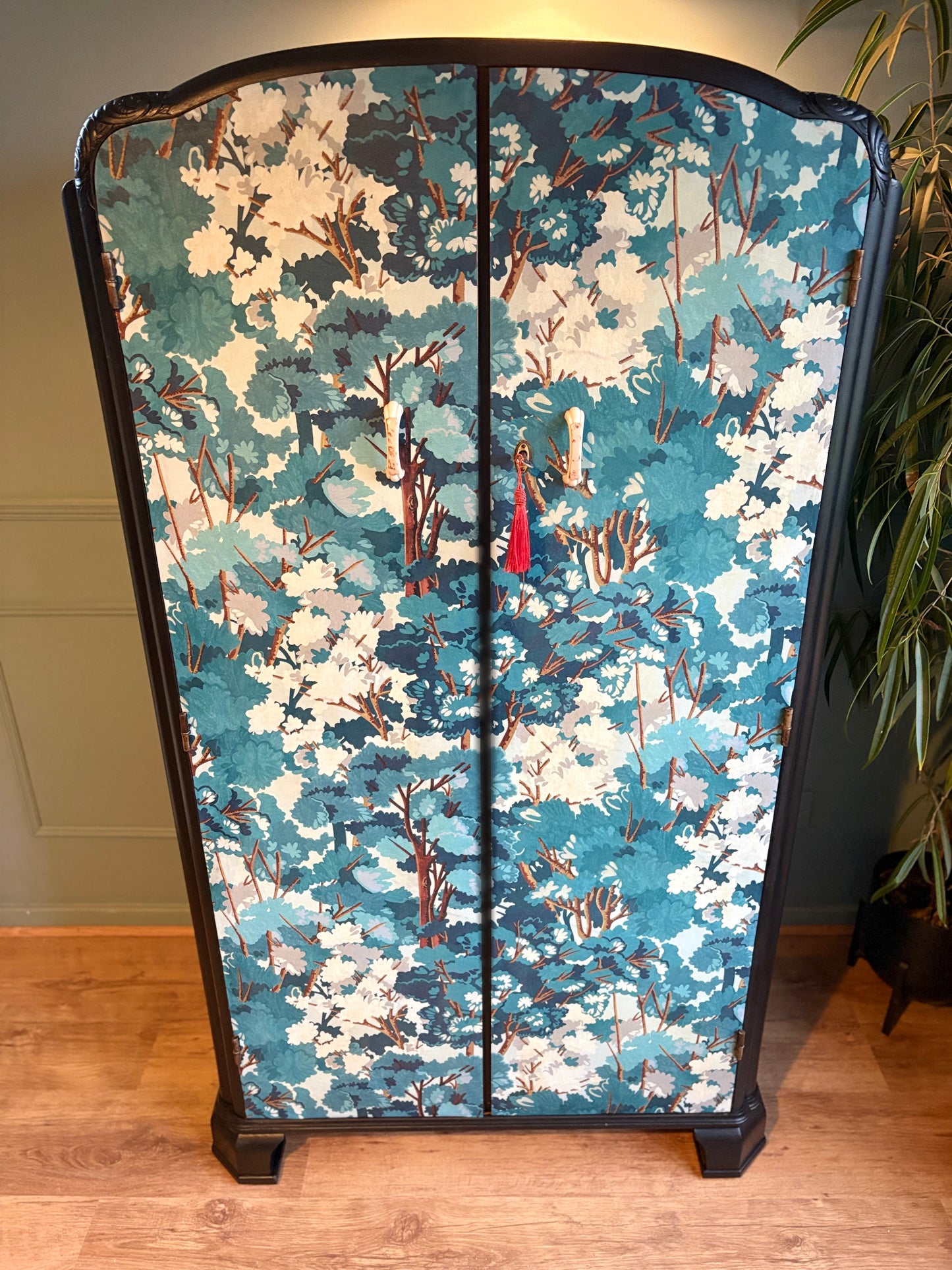 Upcycled Graham & Brown Blue Navy Tree Vintage Gentlemen’s wardrobe / cabinet