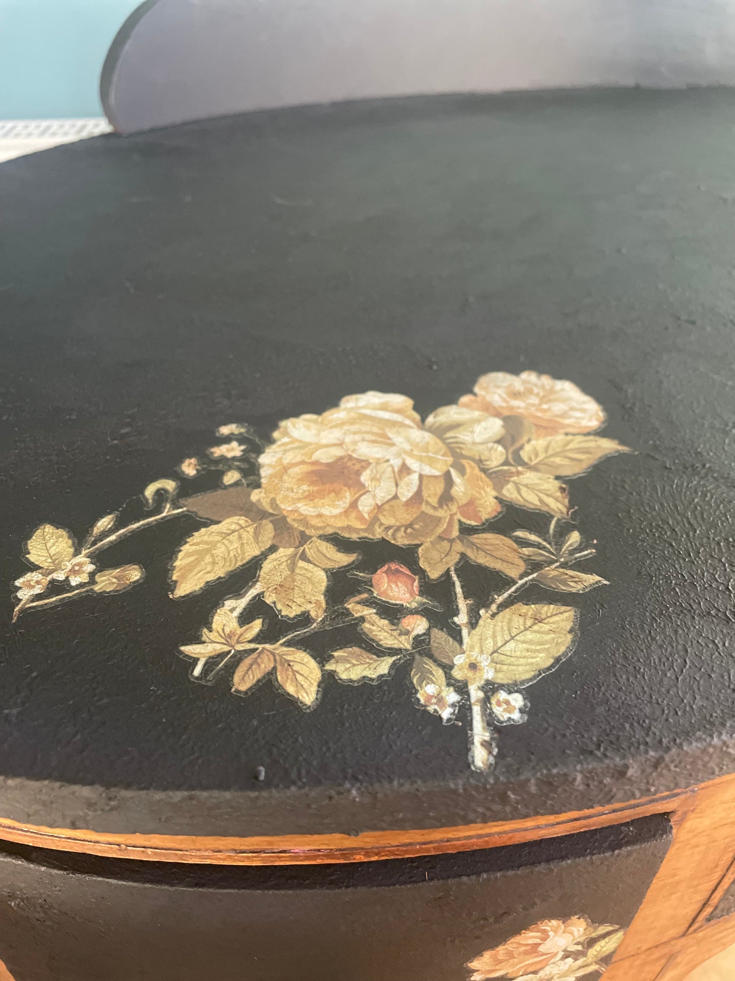 French Amoire Black Floral Antique Dressing table Desk