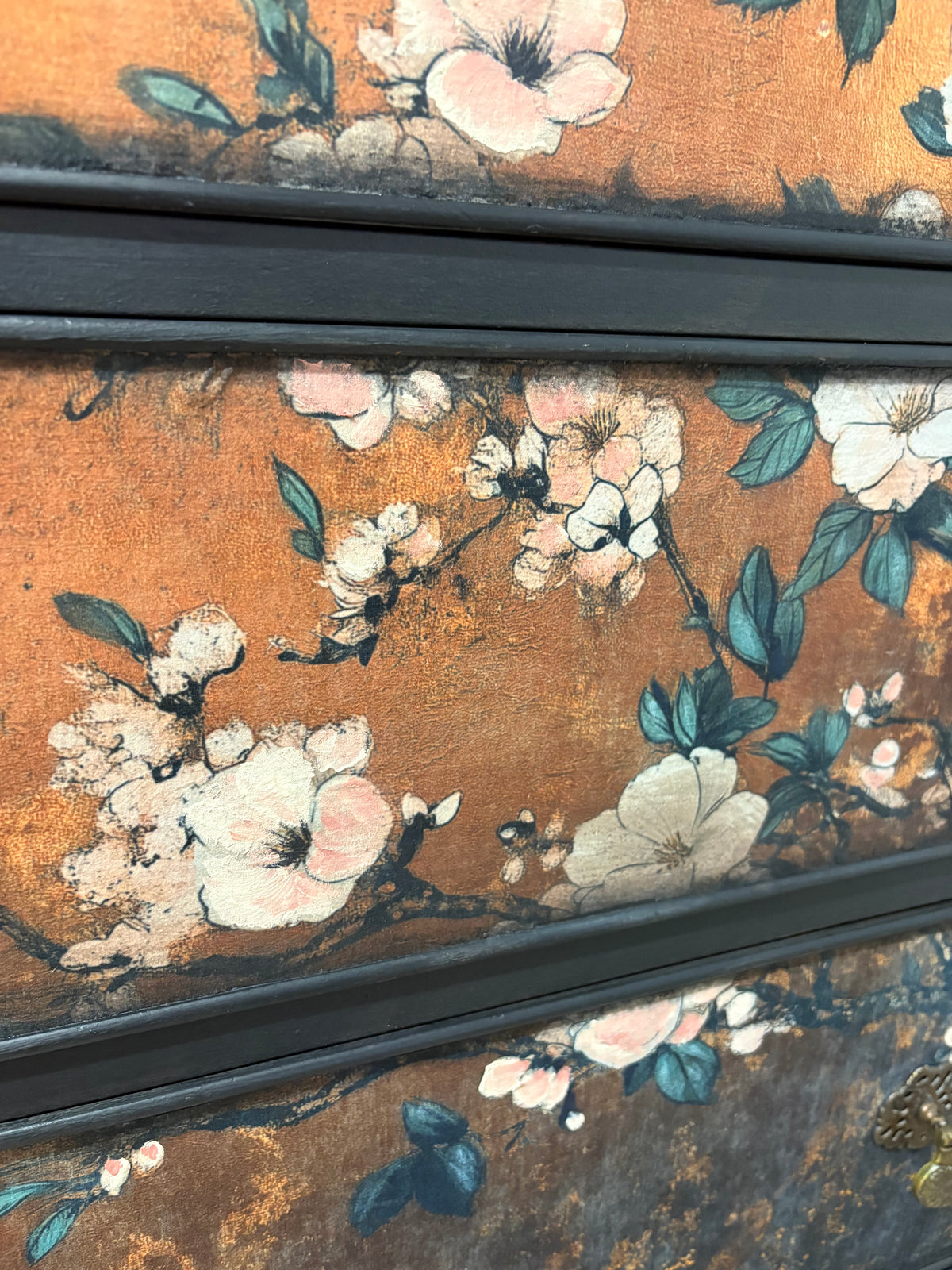 Copper Black Upcycled Oriental Bird Blossom Floral Chest of Drawers inc courier in price