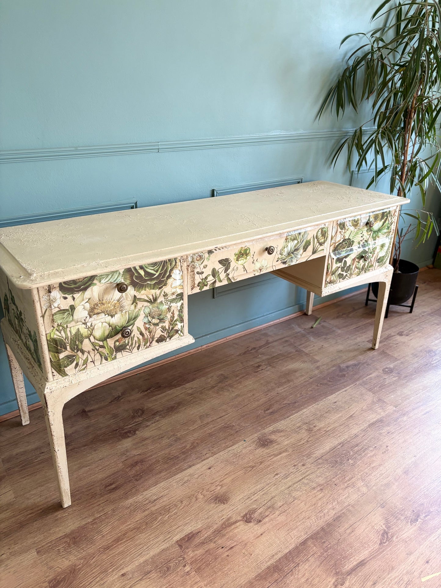 Green floral cream vintage stag dressing table sideboard