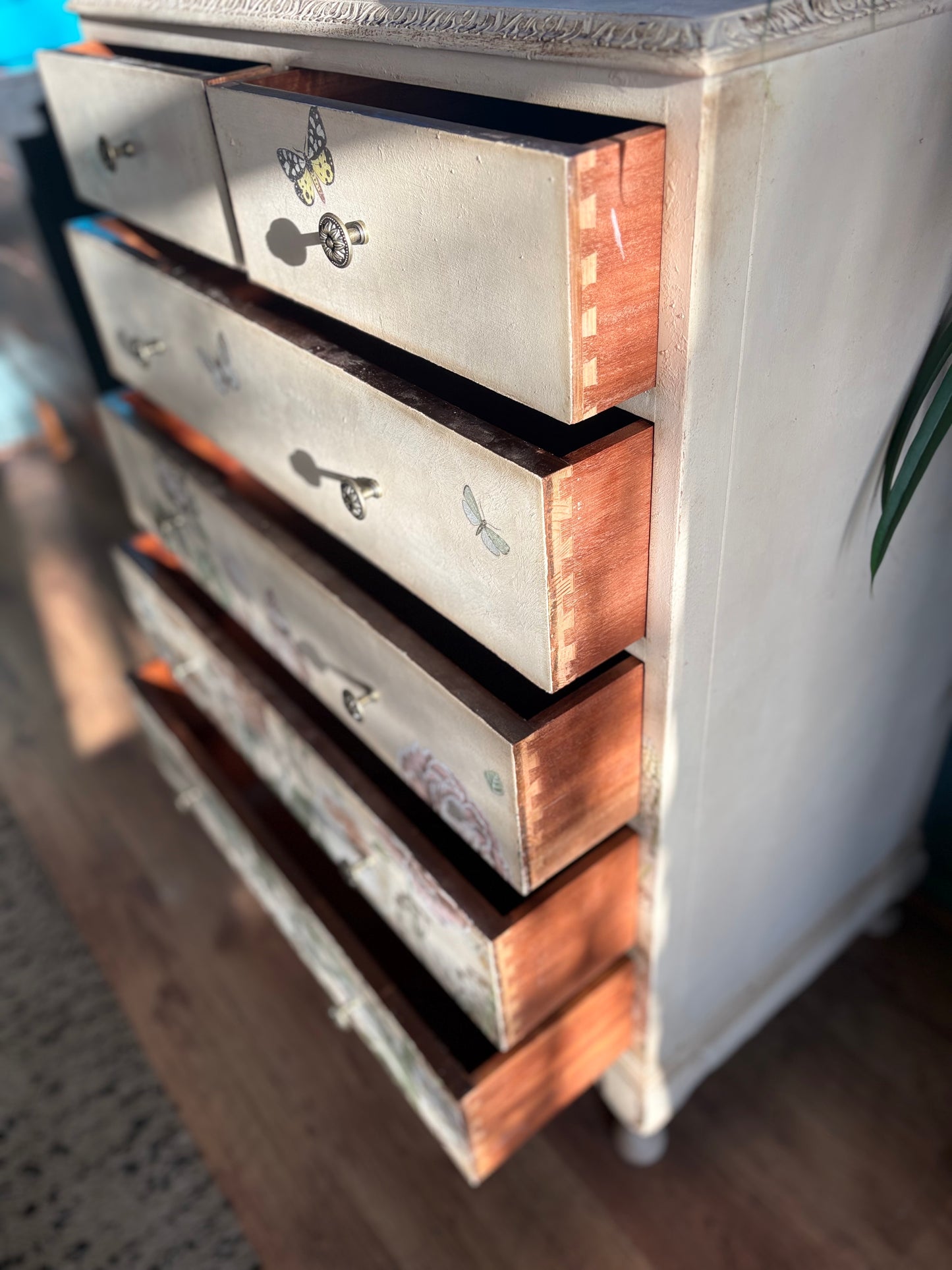 Beautiful cream floral painted chest of drawers redesign with prima