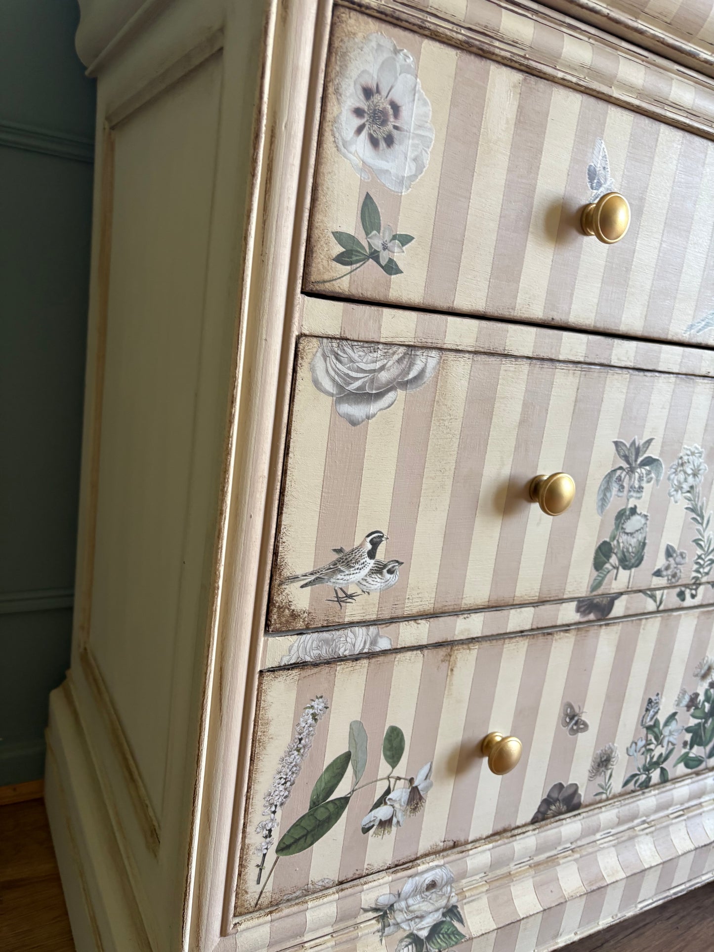 Beige & Cream Chest of Drawers Floral Handpainted upcycled refurbished Willis & Gambier