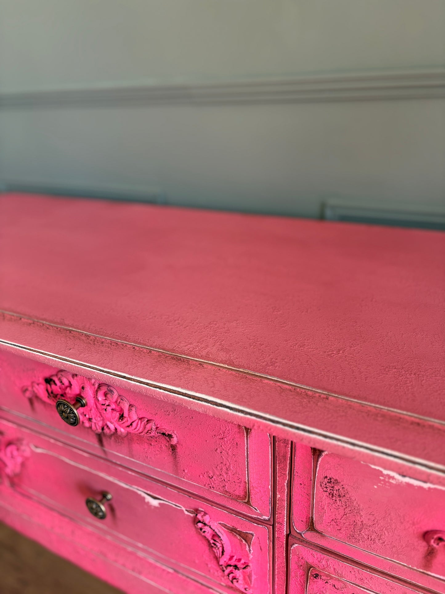 Vintage Distressed Hot pink neon stag dressing table sideboard