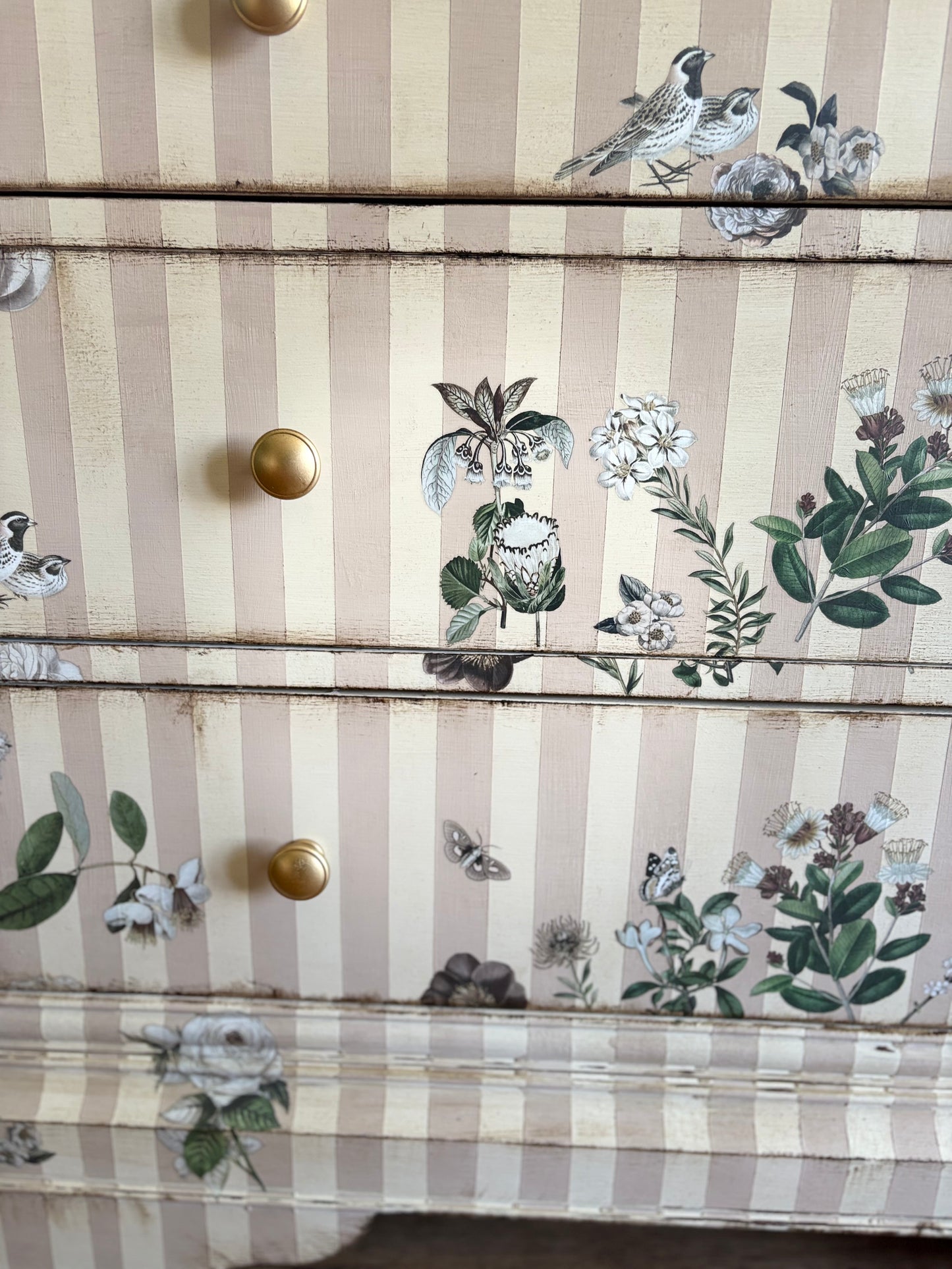 Beige & Cream Chest of Drawers Floral Handpainted upcycled refurbished Willis & Gambier