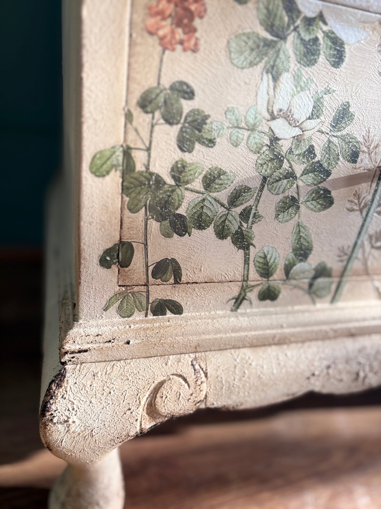 Beautiful cream floral painted chest of drawers redesign with prima