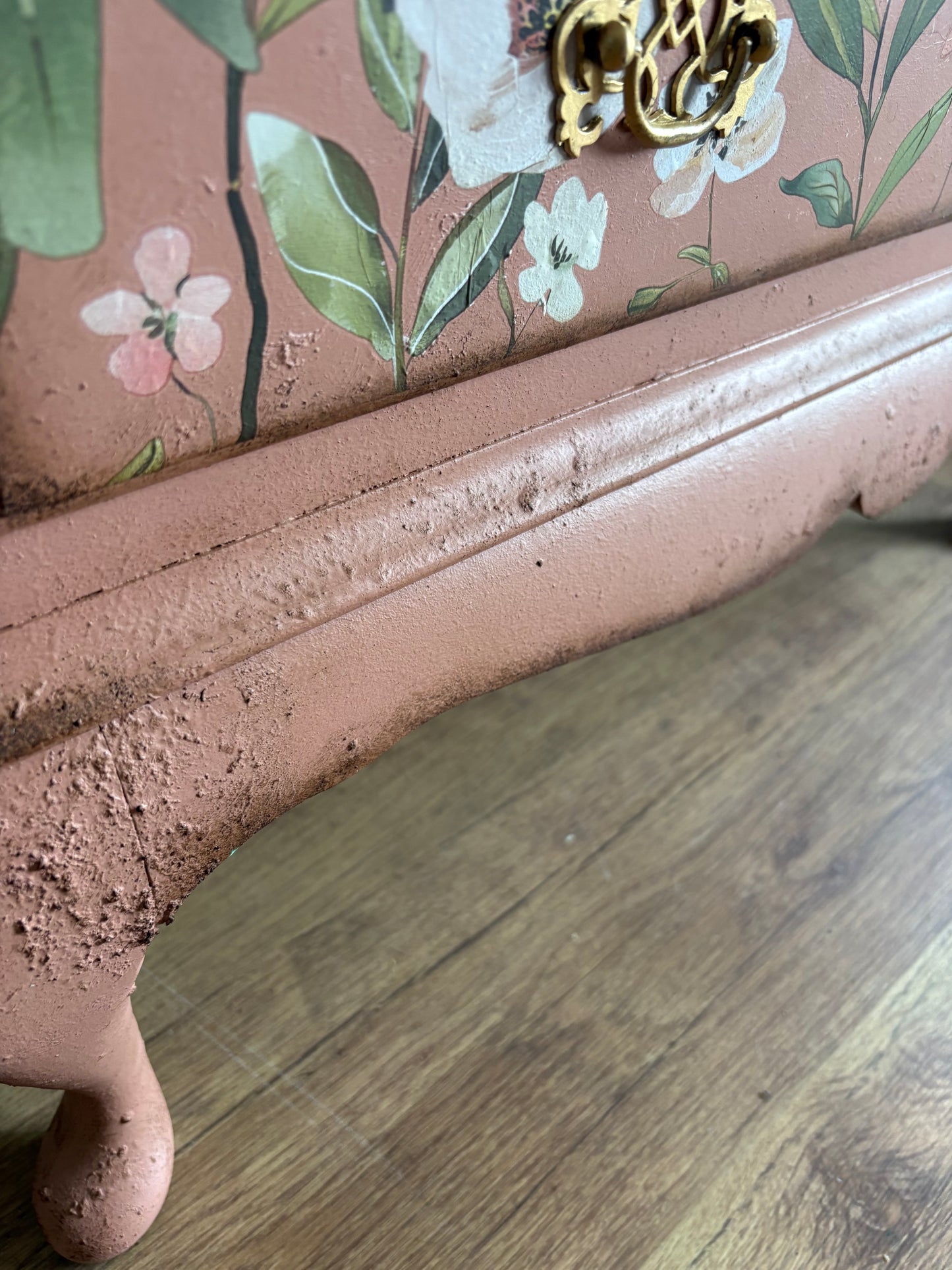 Peach Clay Floral Upcycled Green Bureau Desk Dressing Table