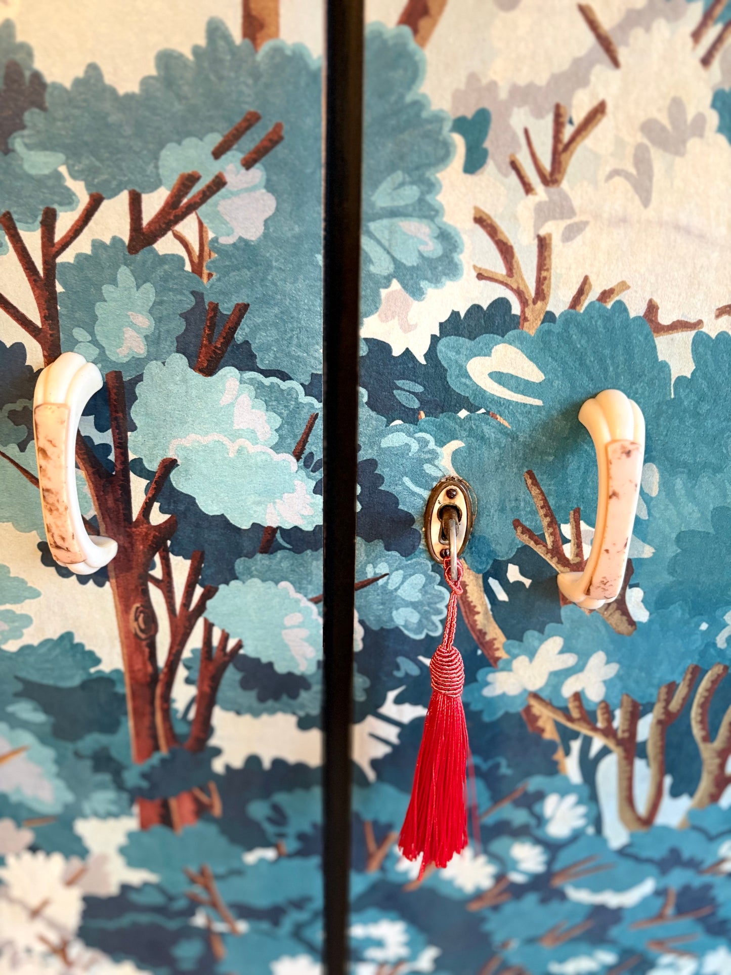 Upcycled Graham & Brown Blue Navy Tree Vintage Gentlemen’s wardrobe / cabinet