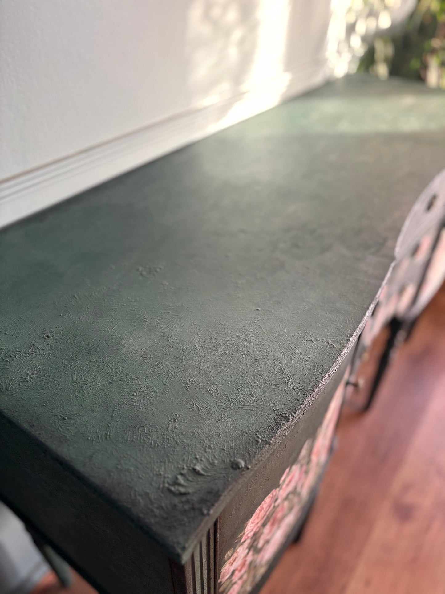 Dark Green Chalk Handpainted Floral Vintage Antique Sideboard upcycled refurbished - delivery included