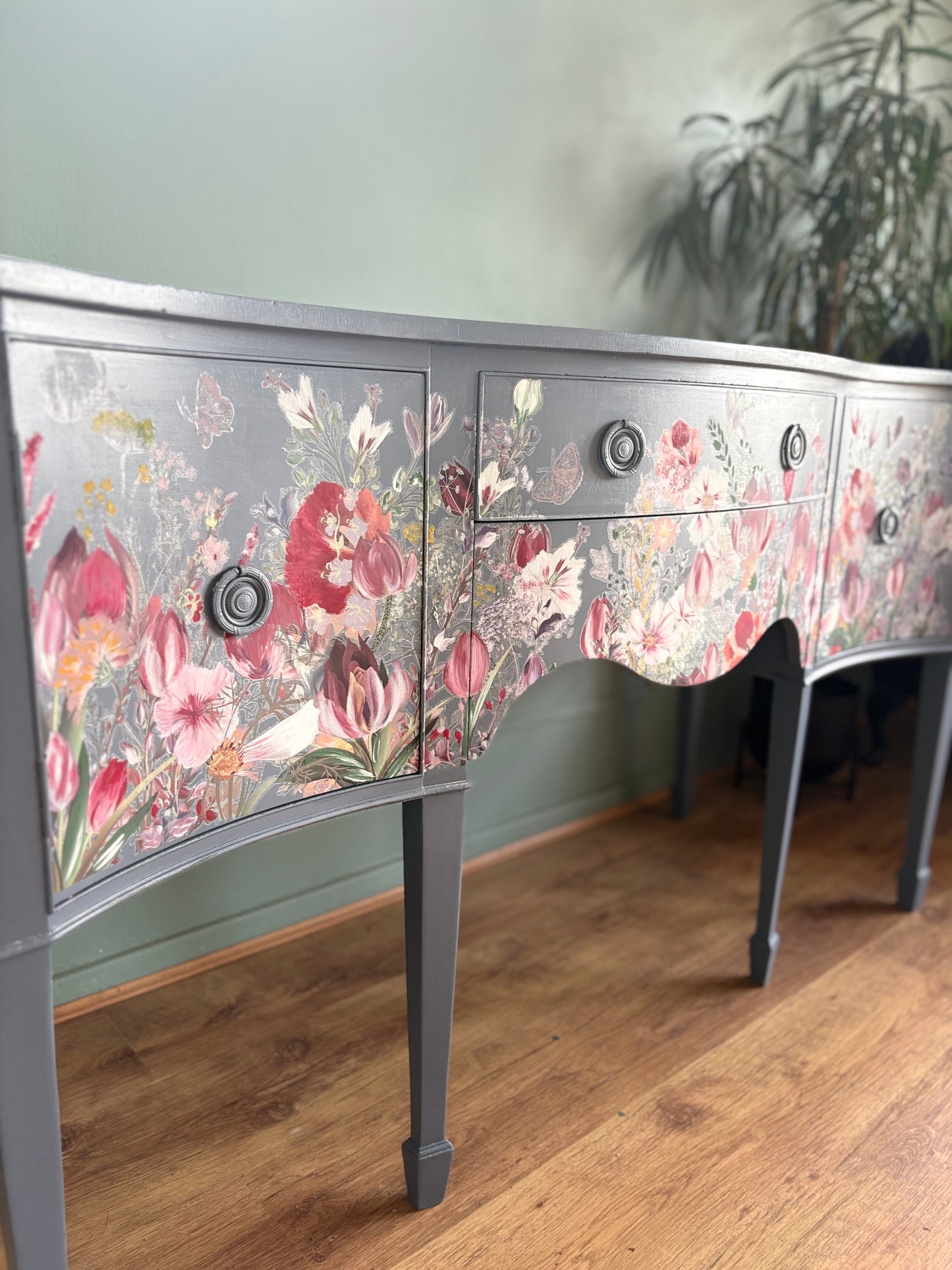 Tulip Cottage Blue Floral Handpainted Refurbished Sideboard Storage Unit Upcycled - delivery included
