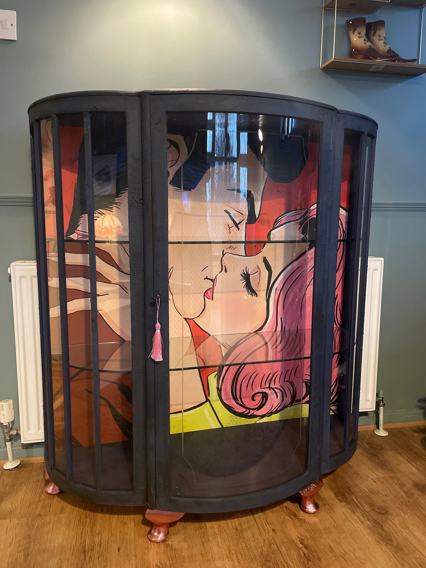 Pop art Comic Dark blue Retro Distressed Drinks Cocktail Display Cabinet