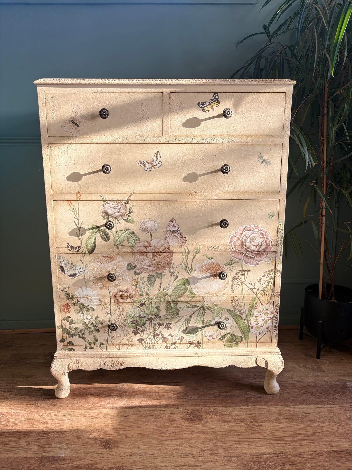 Beautiful cream floral painted chest of drawers redesign with prima