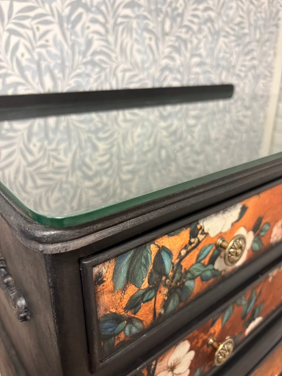 Copper Black Upcycled Oriental Bird Blossom Floral Chest of Drawers inc courier in price