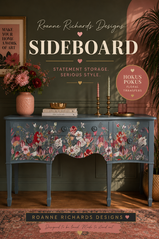 Tulip Cottage Blue Floral Handpainted Refurbished Sideboard Storage Unit Upcycled - delivery included