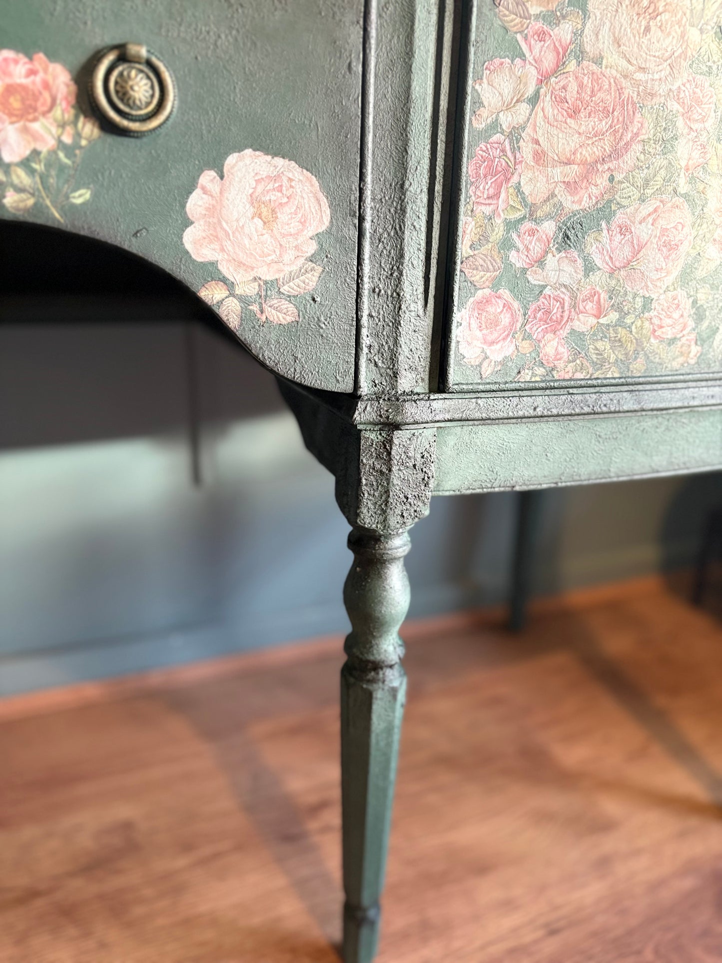 Dark Green Chalk Handpainted Floral Vintage Antique Sideboard upcycled refurbished - delivery included