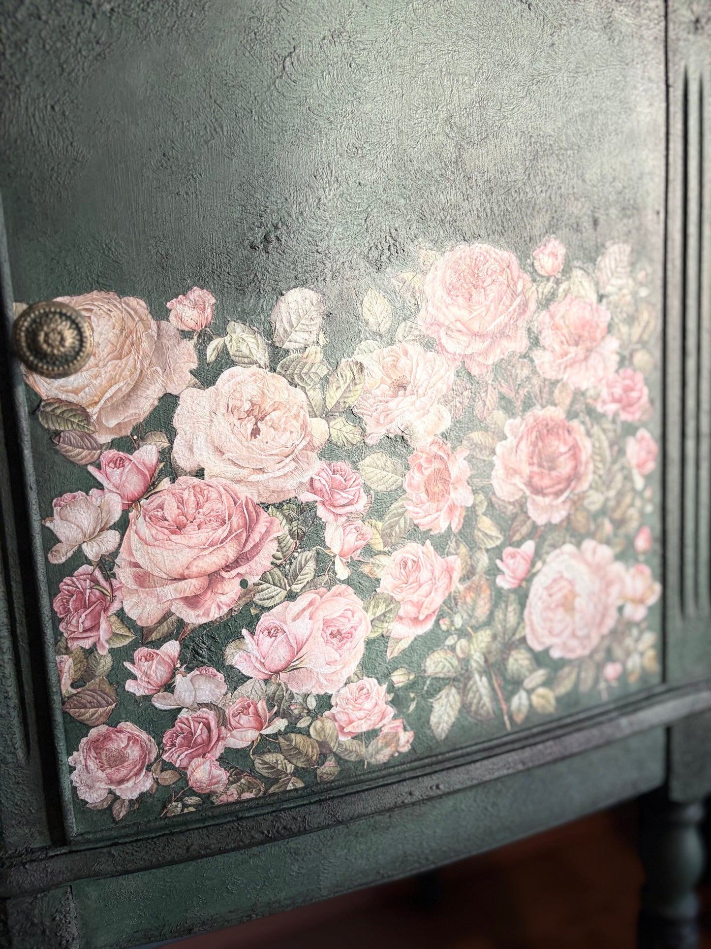 Dark Green Chalk Handpainted Floral Vintage Antique Sideboard upcycled refurbished - delivery included