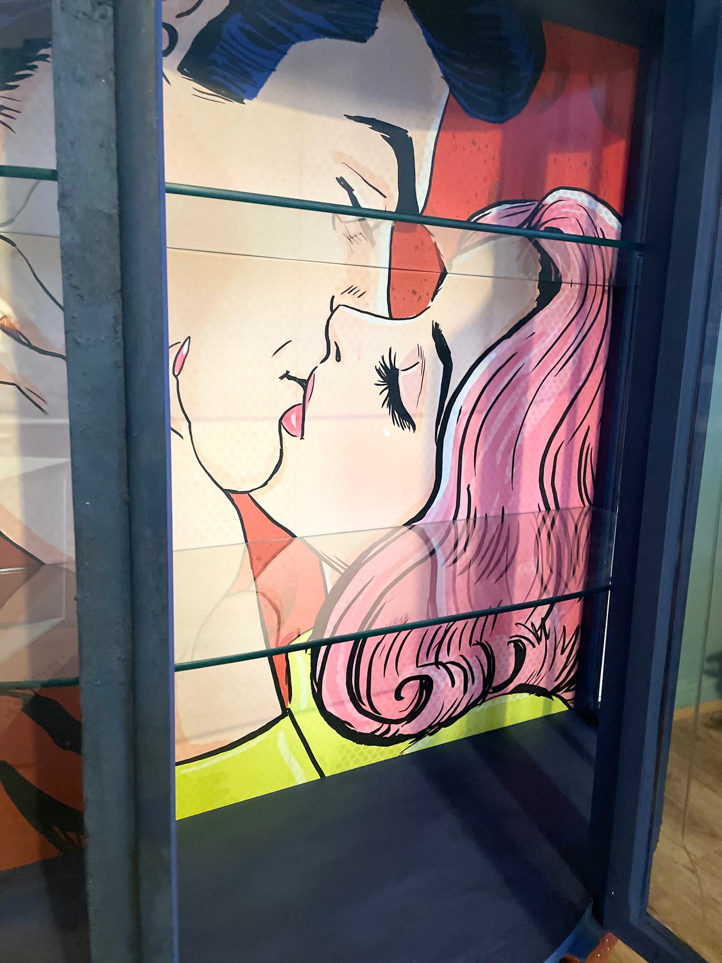 Pop art Comic Dark blue Retro Distressed Drinks Cocktail Display Cabinet