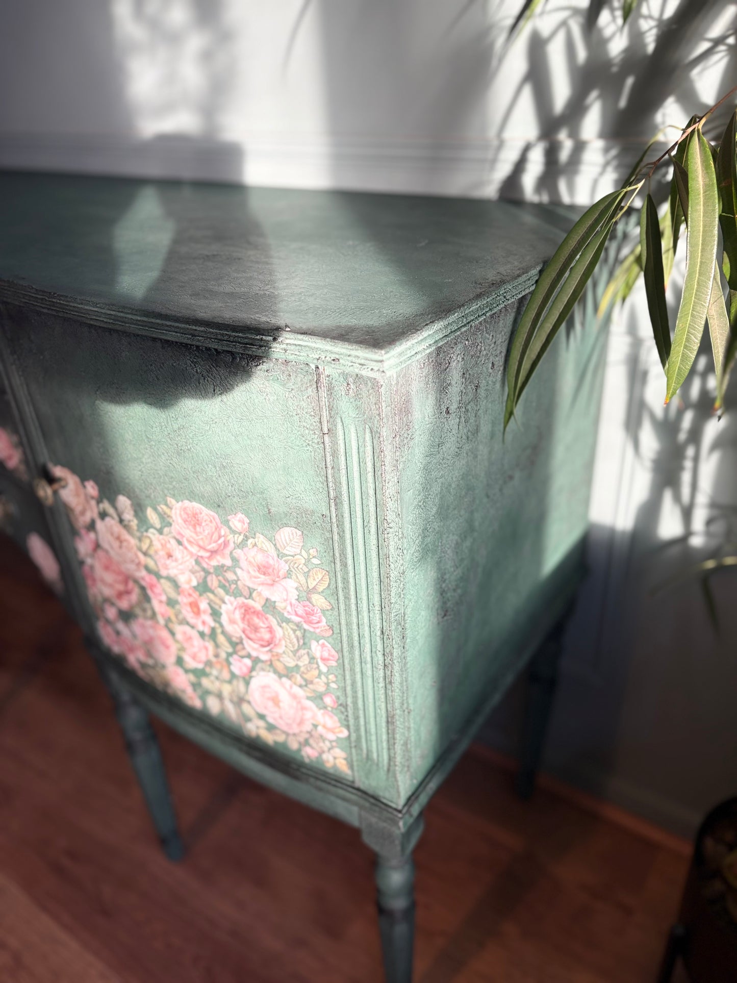 Dark Green Chalk Handpainted Floral Vintage Antique Sideboard upcycled refurbished - delivery included