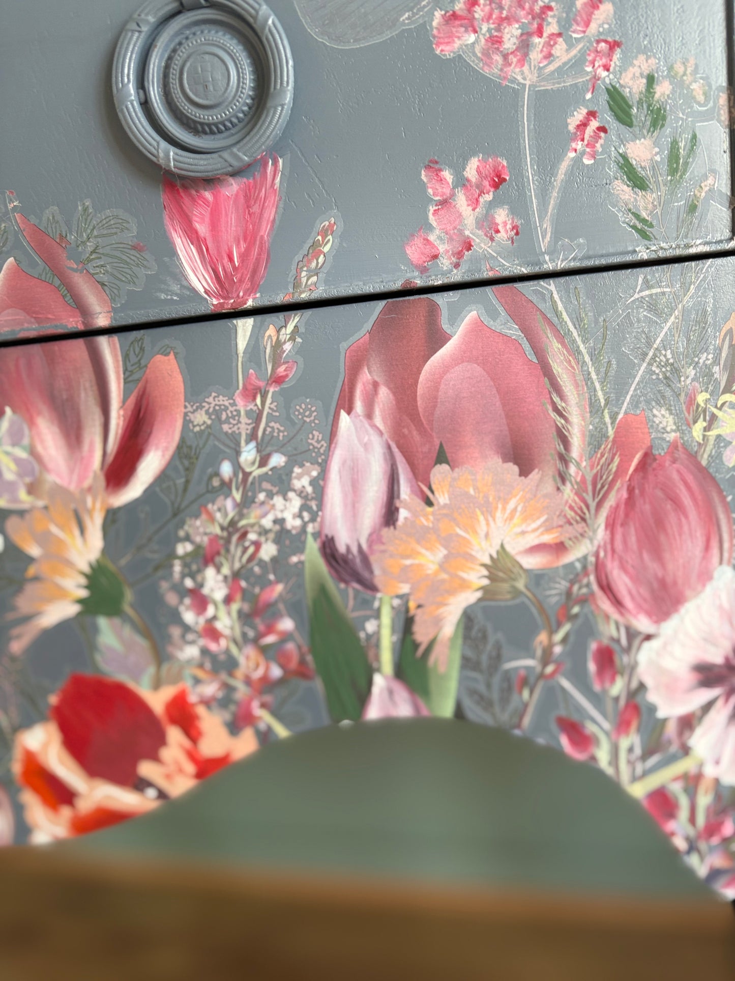 Tulip Cottage Blue Floral Handpainted Refurbished Sideboard Storage Unit Upcycled - delivery included