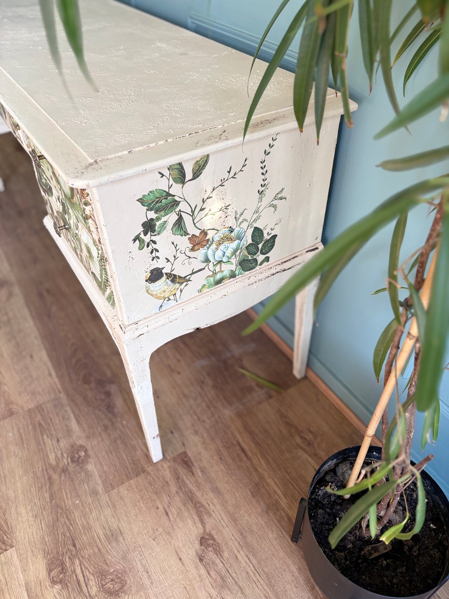 Green floral cream vintage stag dressing table sideboard