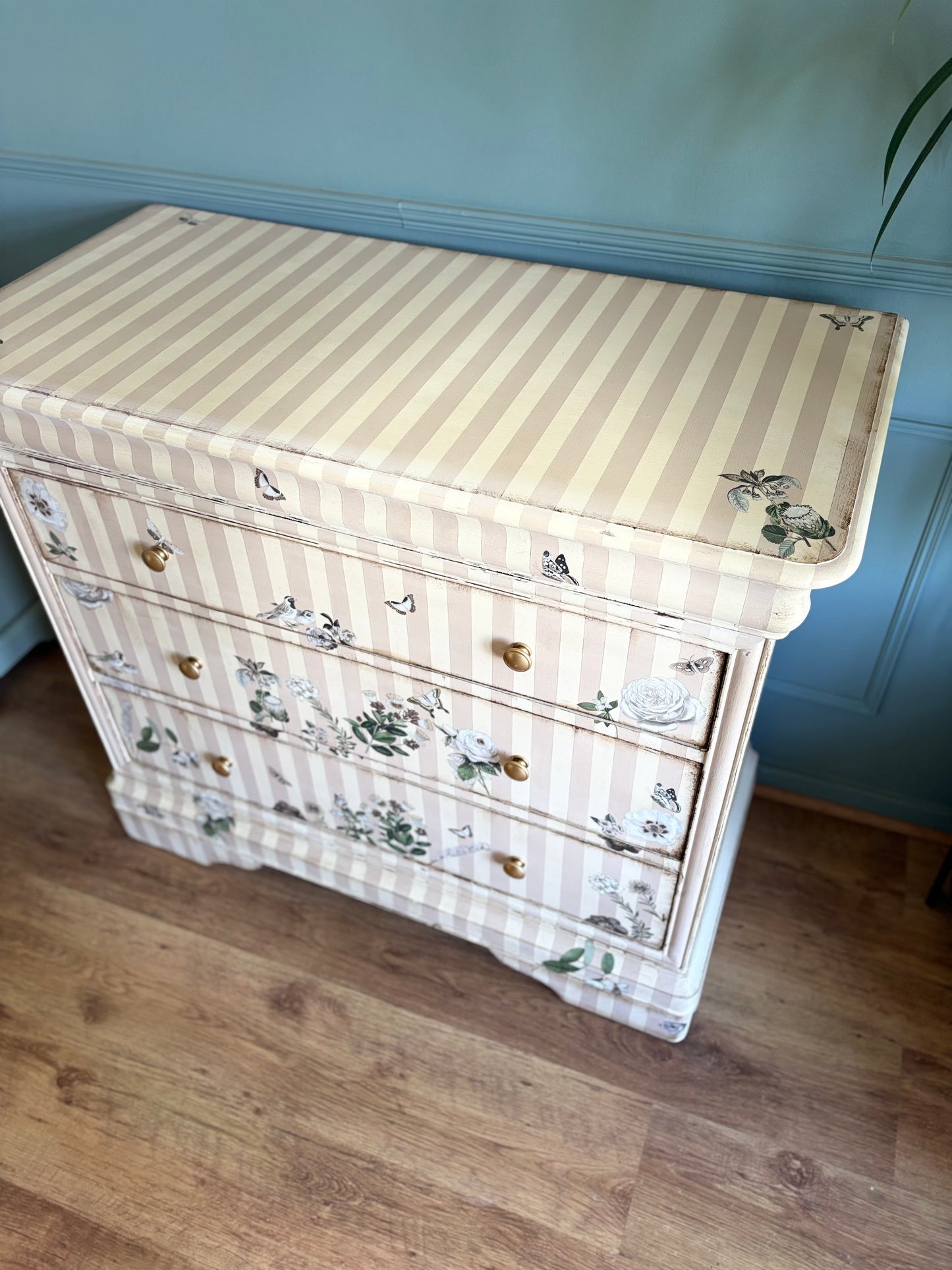 Beige & Cream Chest of Drawers Floral Handpainted upcycled refurbished Willis & Gambier