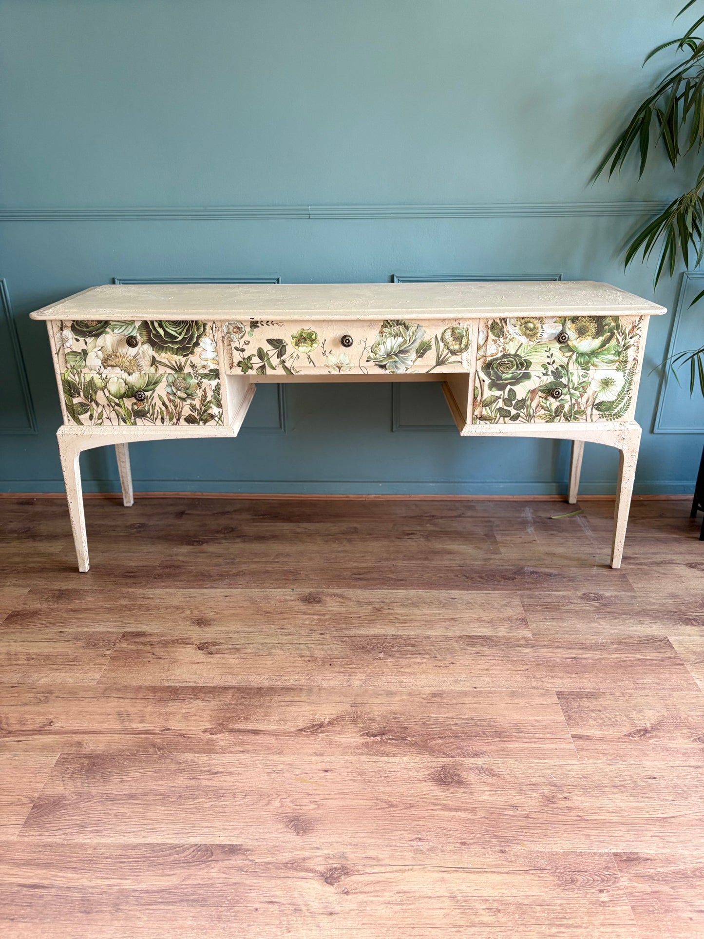 Green floral cream vintage stag dressing table sideboard