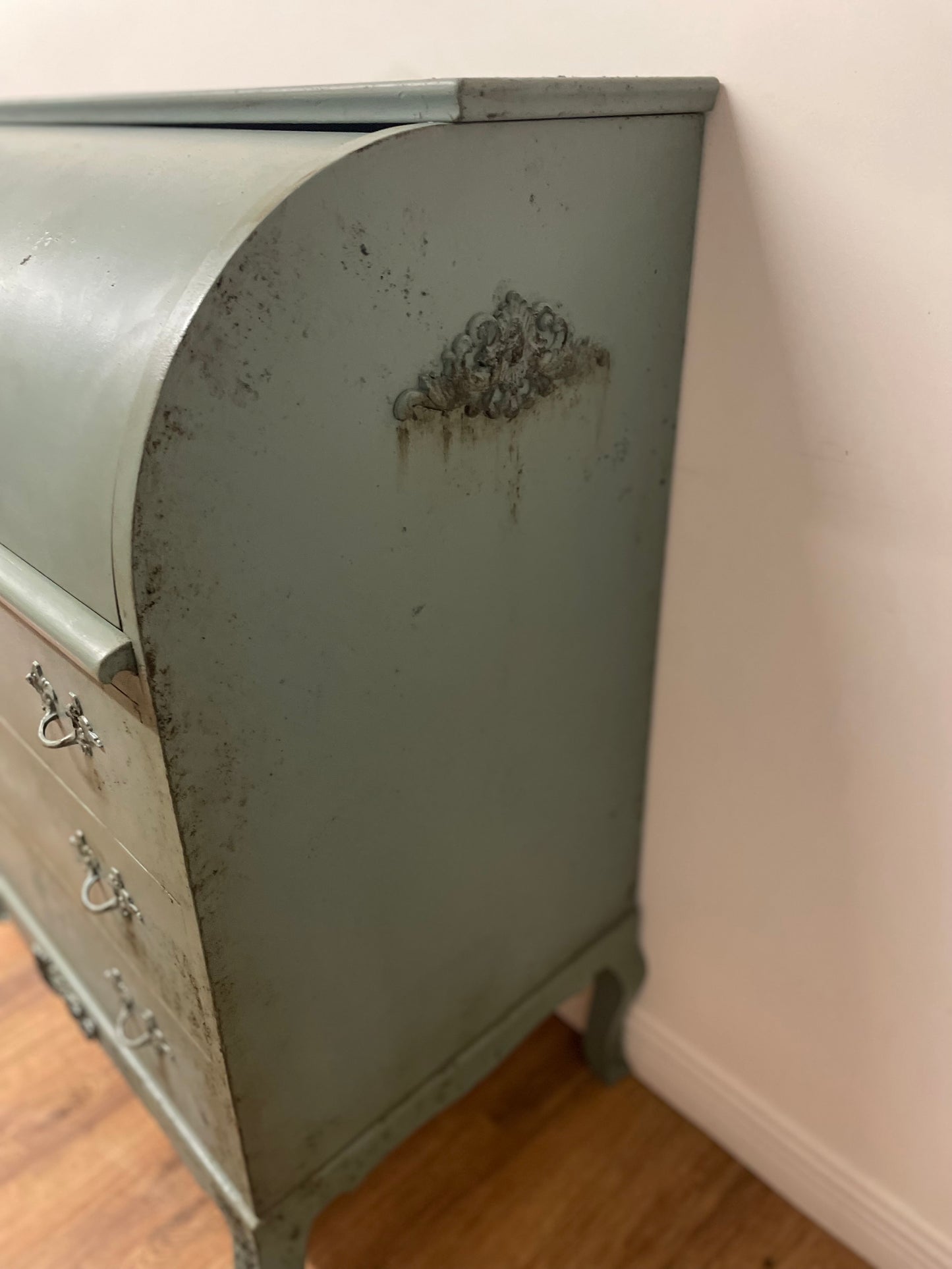 Vintage Antique Roll top sage Green teal Bureau