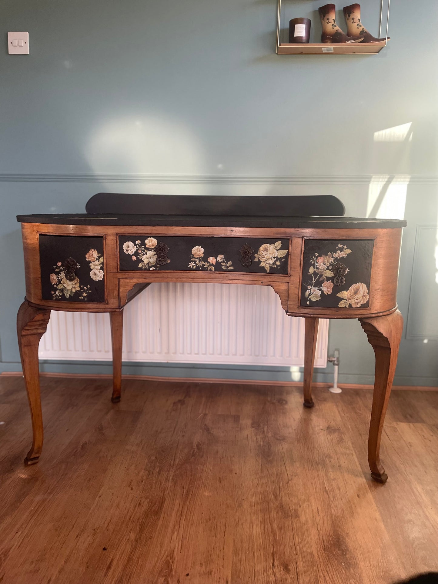 French Amoire Black Floral Antique Dressing table Desk