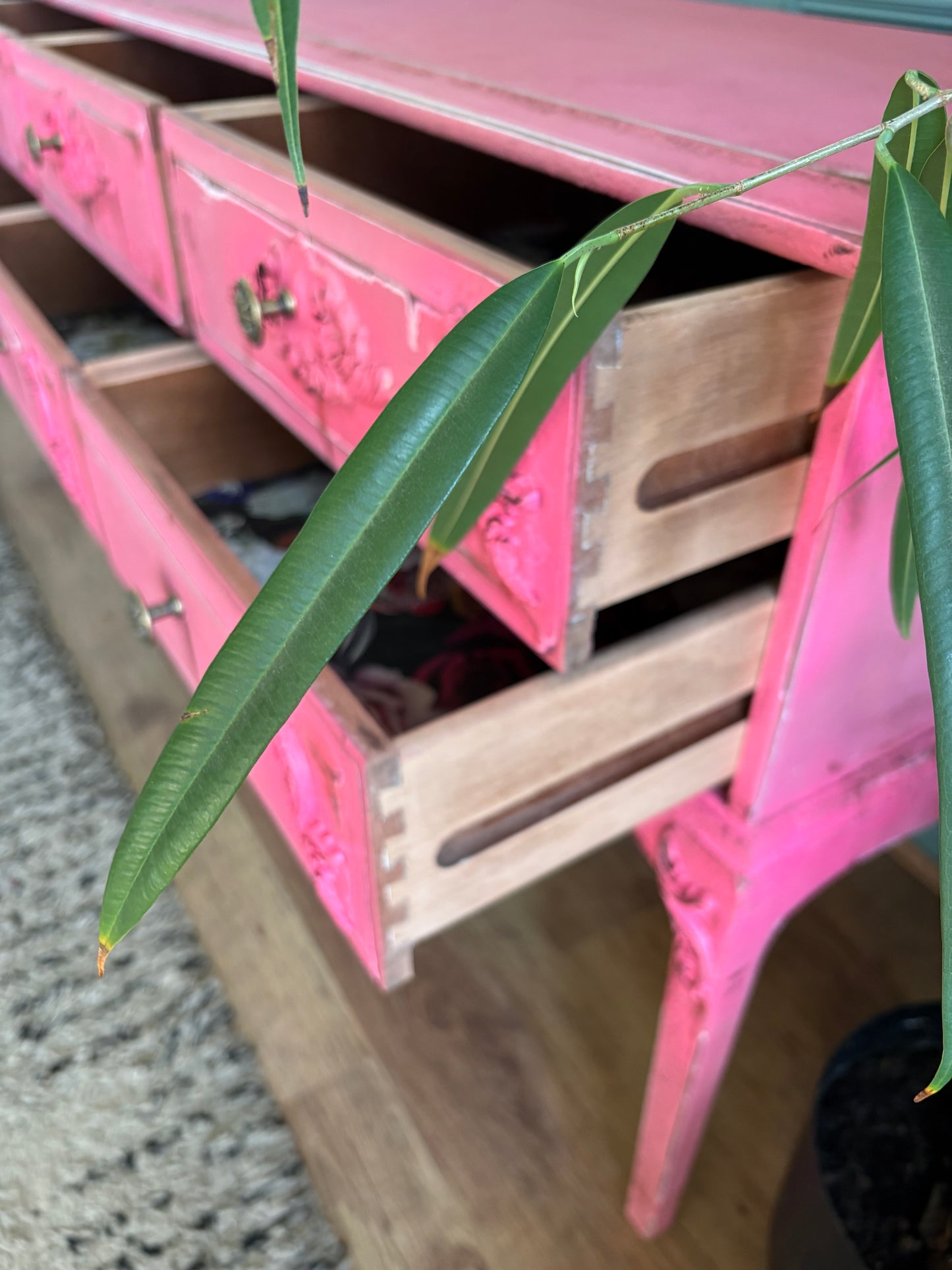 Vintage Distressed Hot pink neon stag dressing table sideboard