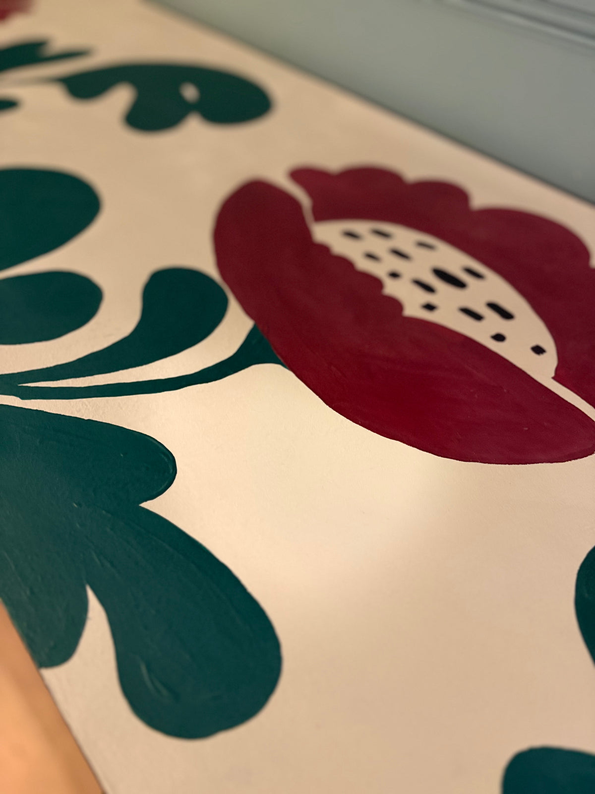 Upcycled floral green burgundy hand painted unique sideboard drinks cabinet